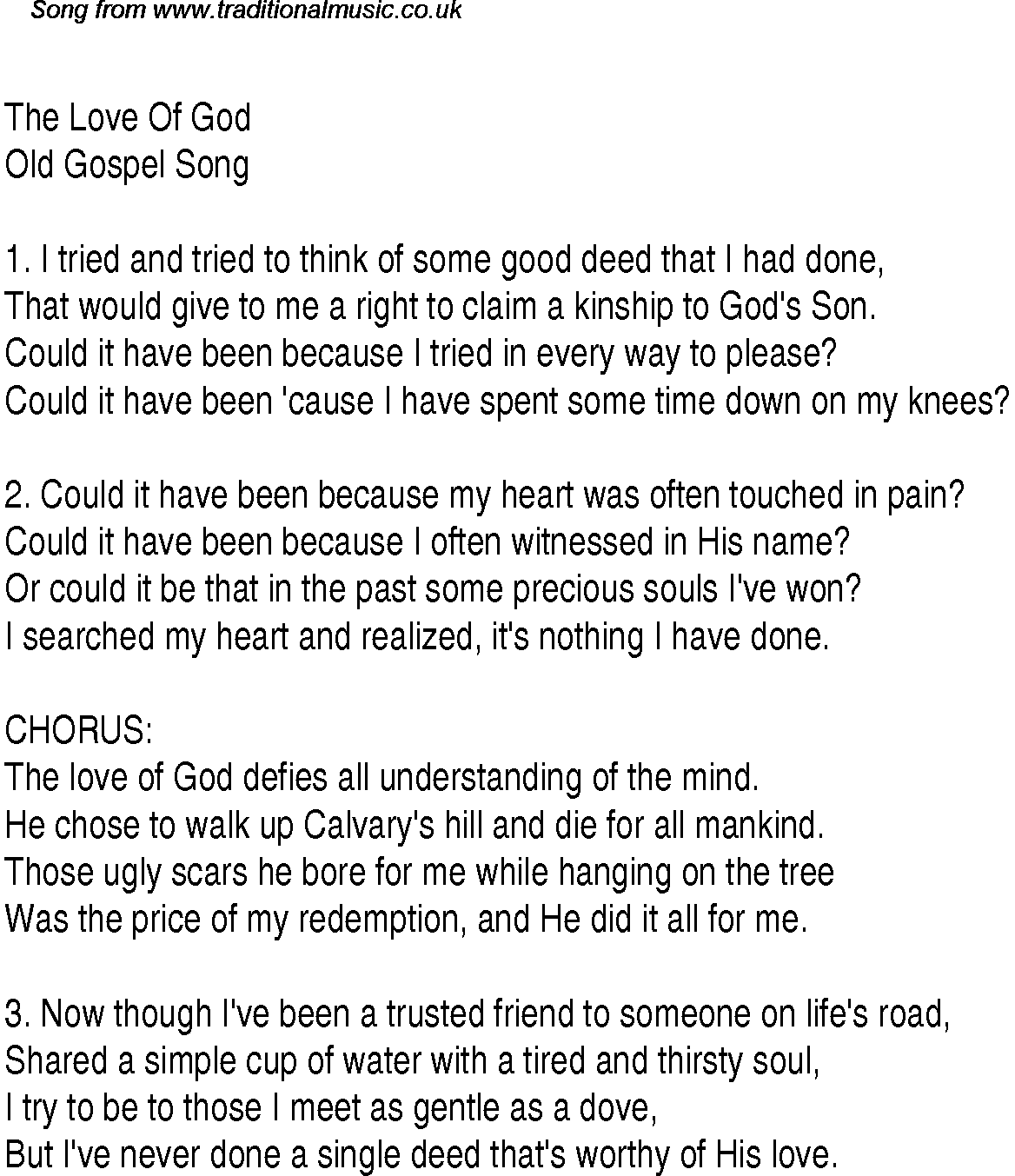Gospel Song: the-love-of-god, lyrics and chords.