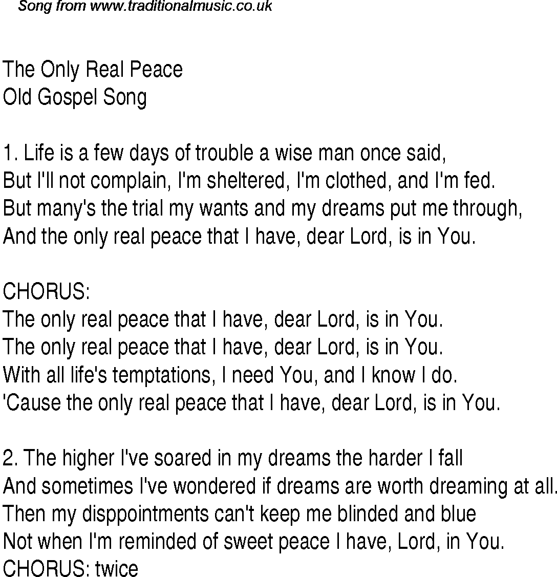 Gospel Song: the-only-real-peace, lyrics and chords.