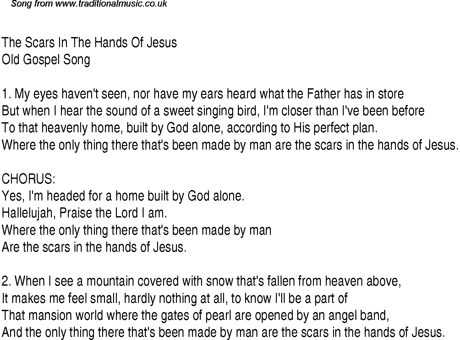 Gospel Song: the-scars-in-the-hands-of-jesus, lyrics and chords.