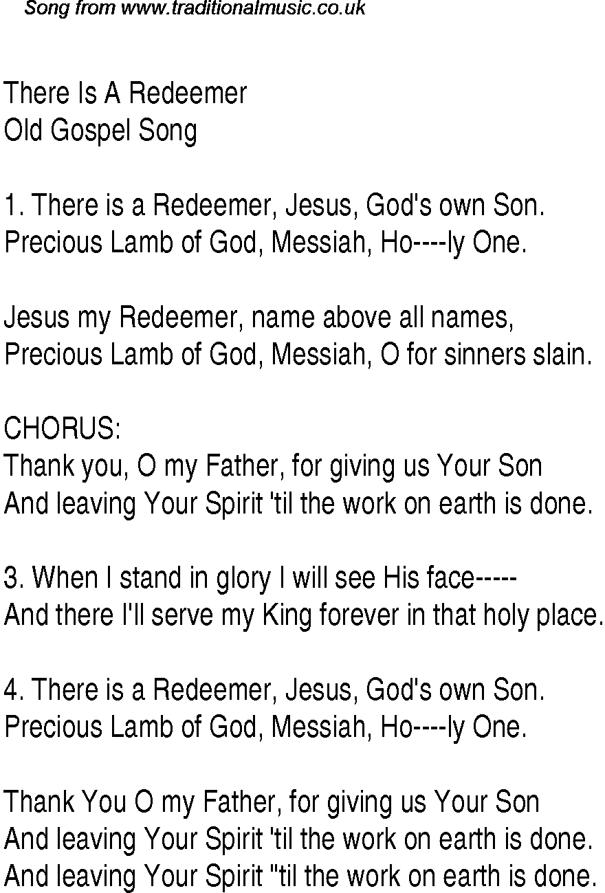 Gospel Song: there-is-a-redeemer, lyrics and chords.