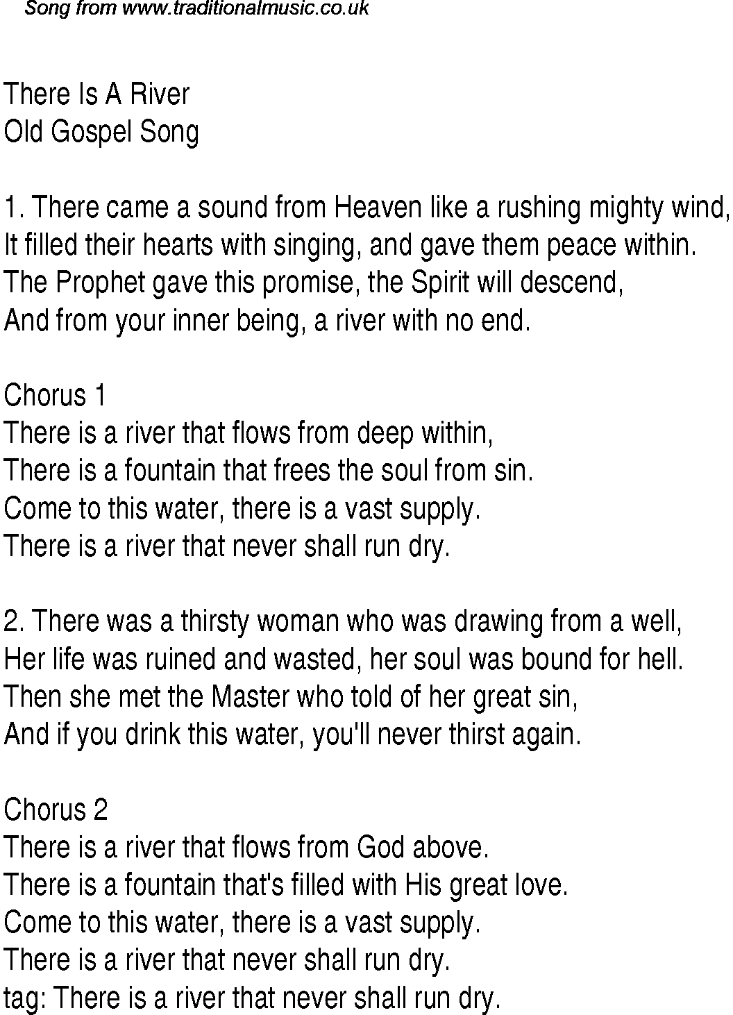 Gospel Song: there-is-a-river, lyrics and chords.