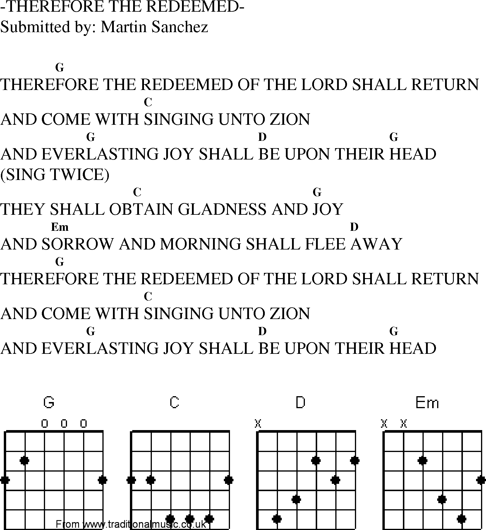 Gospel Song: therefore_the_redeemed, lyrics and chords.