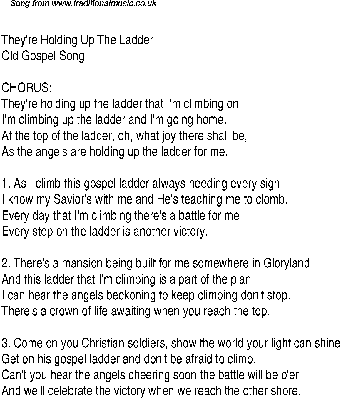 Gospel Song: they're-holding-up-the-ladder, lyrics and chords.