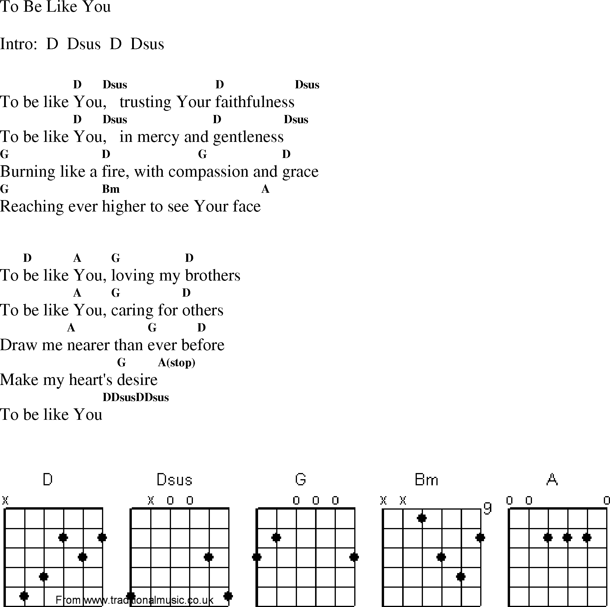 Gospel Song: to_be_like_you, lyrics and chords.