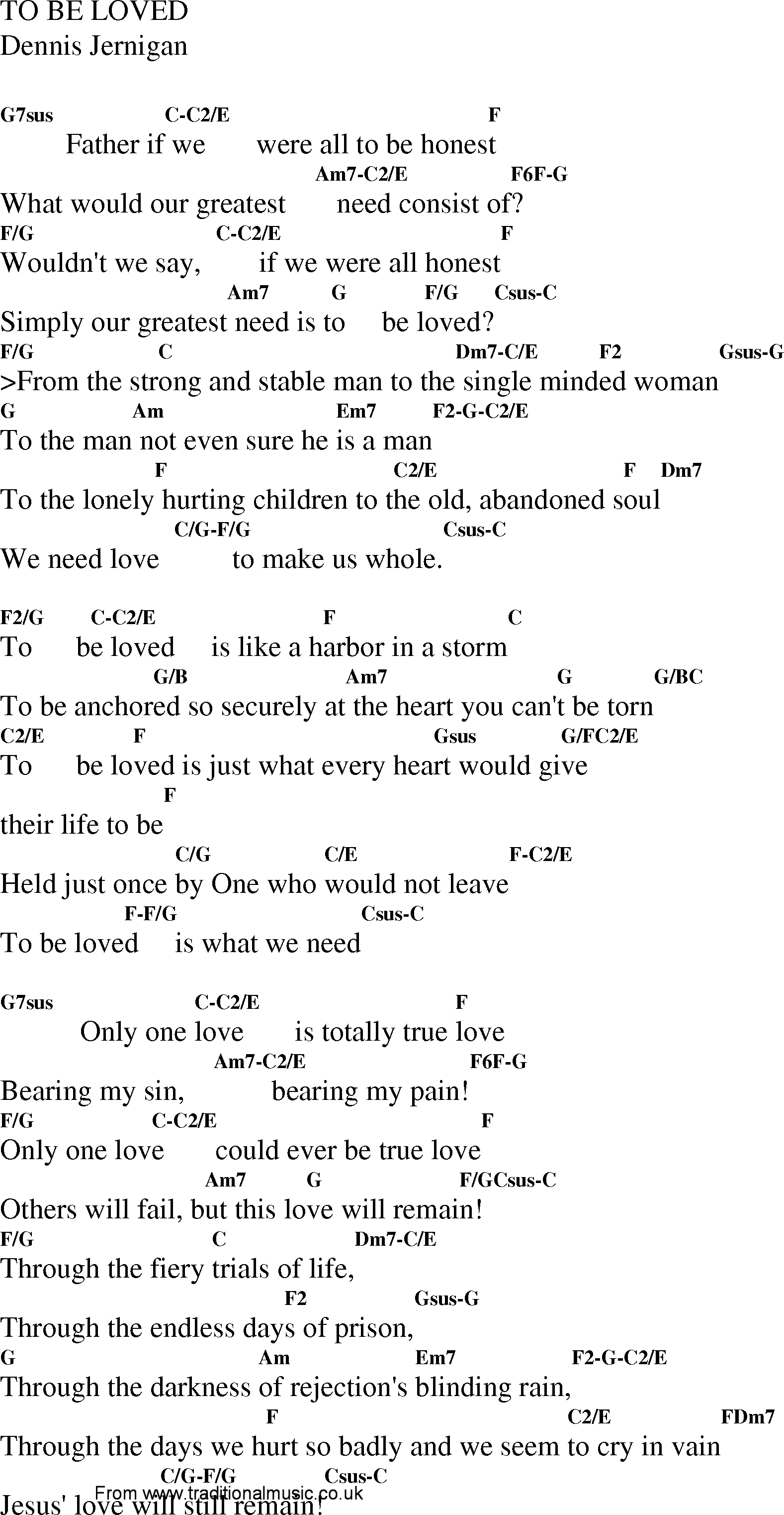 Gospel Song: to_be_loved, lyrics and chords.