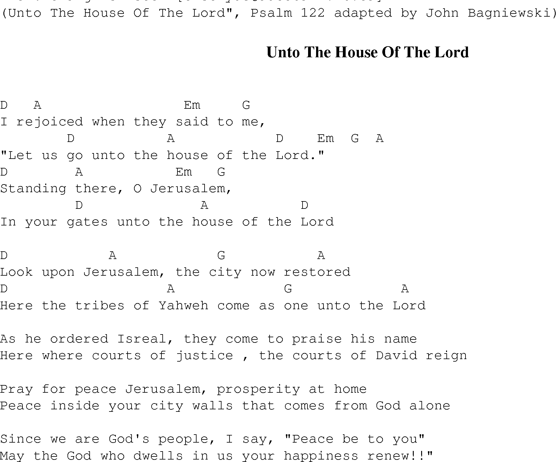 Gospel Song: unto_the_house_of_the_lord, lyrics and chords.