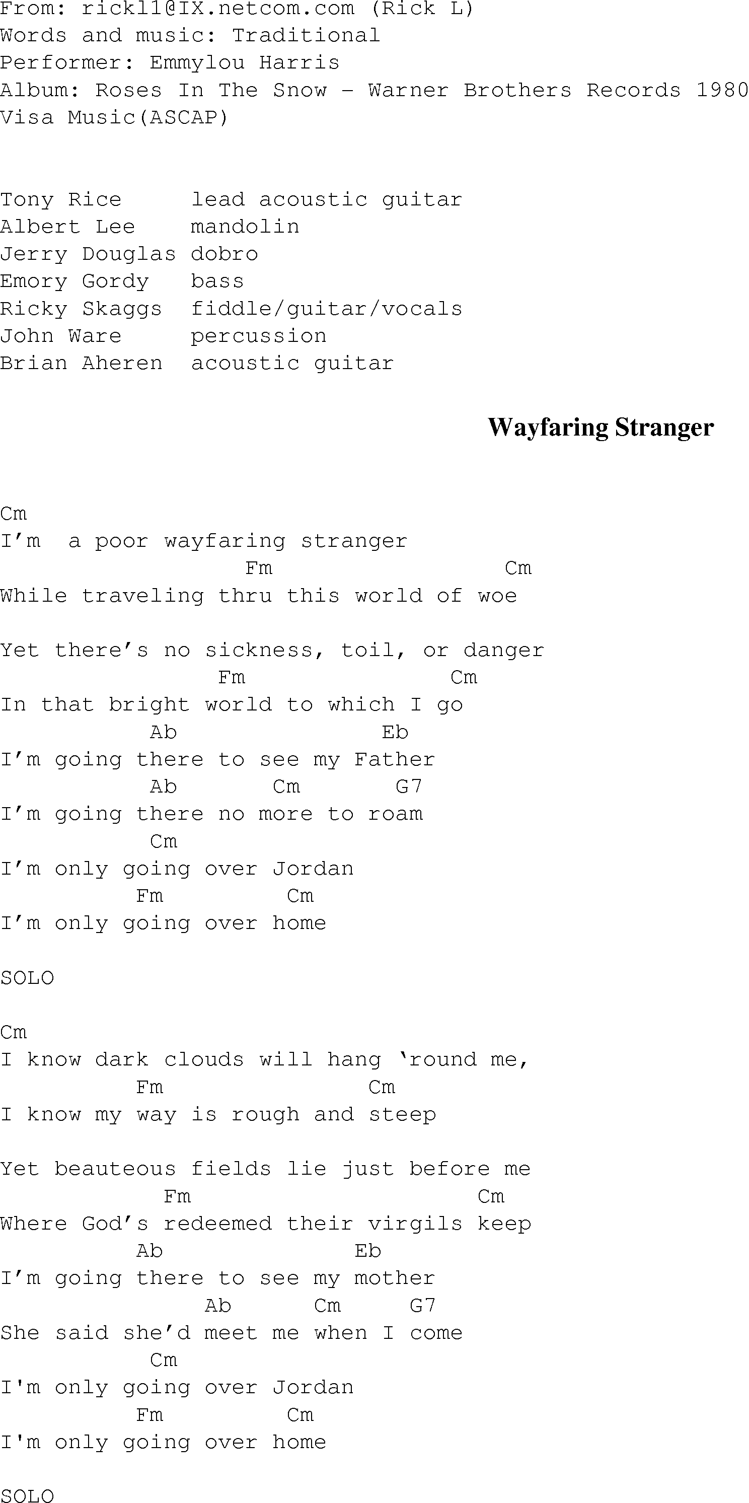 Gospel Song: wayfaring_stranger03, lyrics and chords.