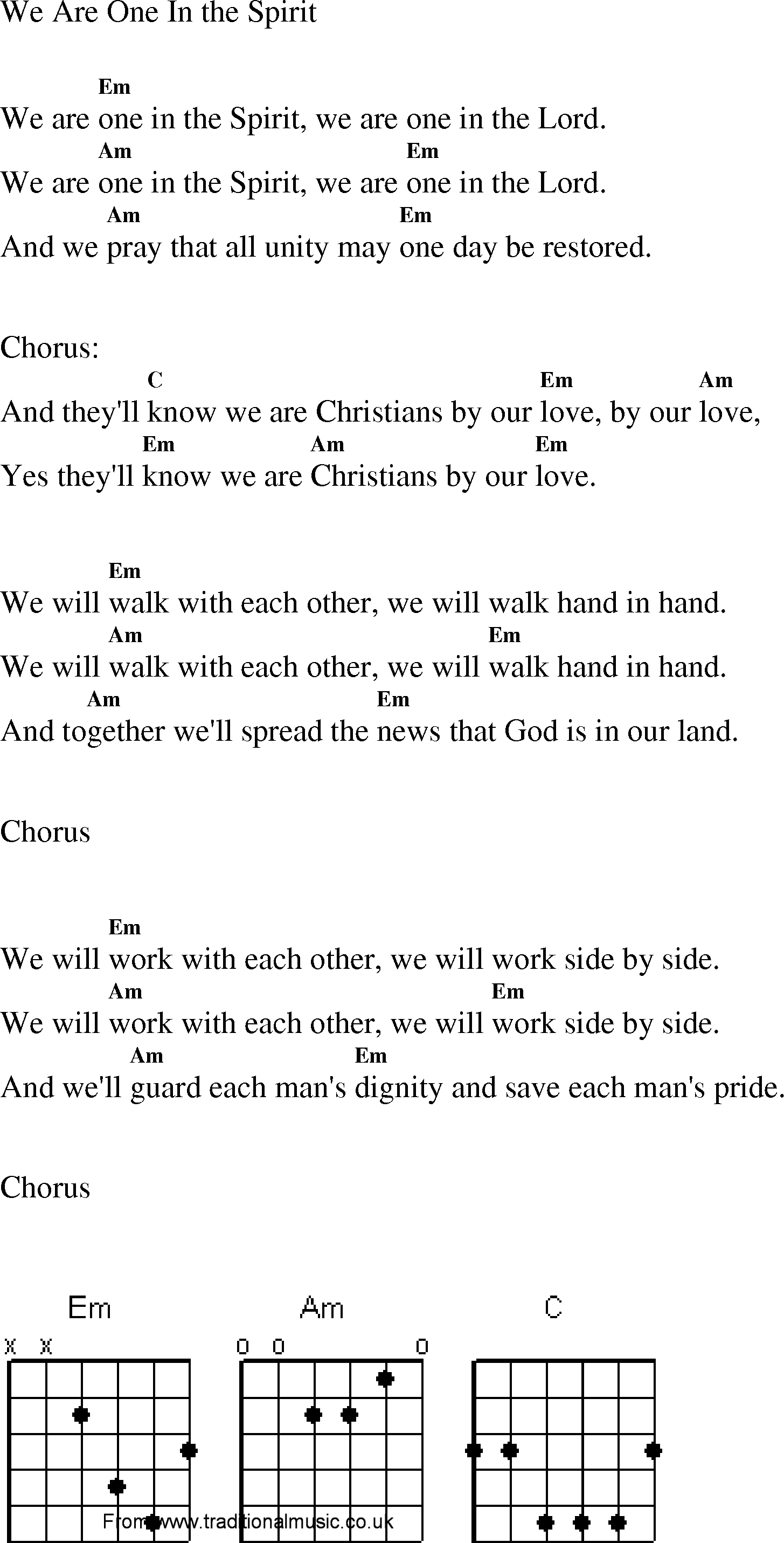 Gospel Song: we_are_one_in_the_spirit, lyrics and chords.