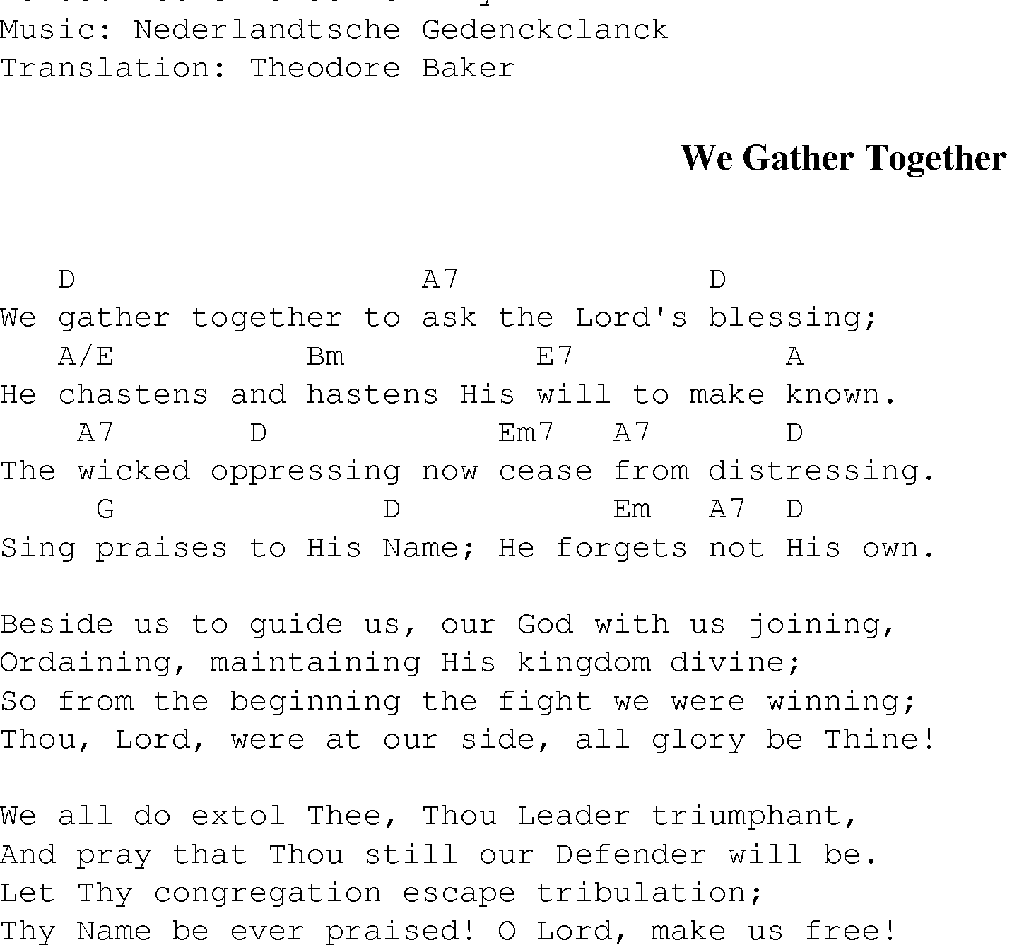 Gospel Song: we_gather_together, lyrics and chords.