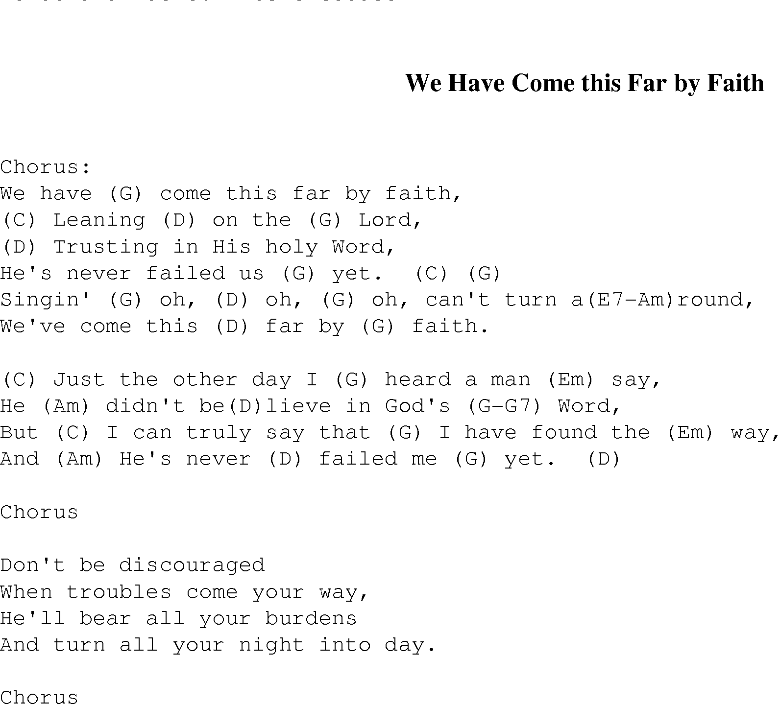 Gospel Song: we_have_come_this_far_by_faith, lyrics and chords.