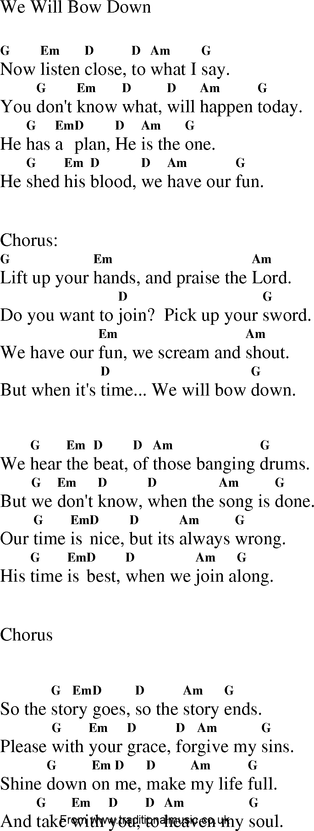 Gospel Song: we_will_bow_down, lyrics and chords.