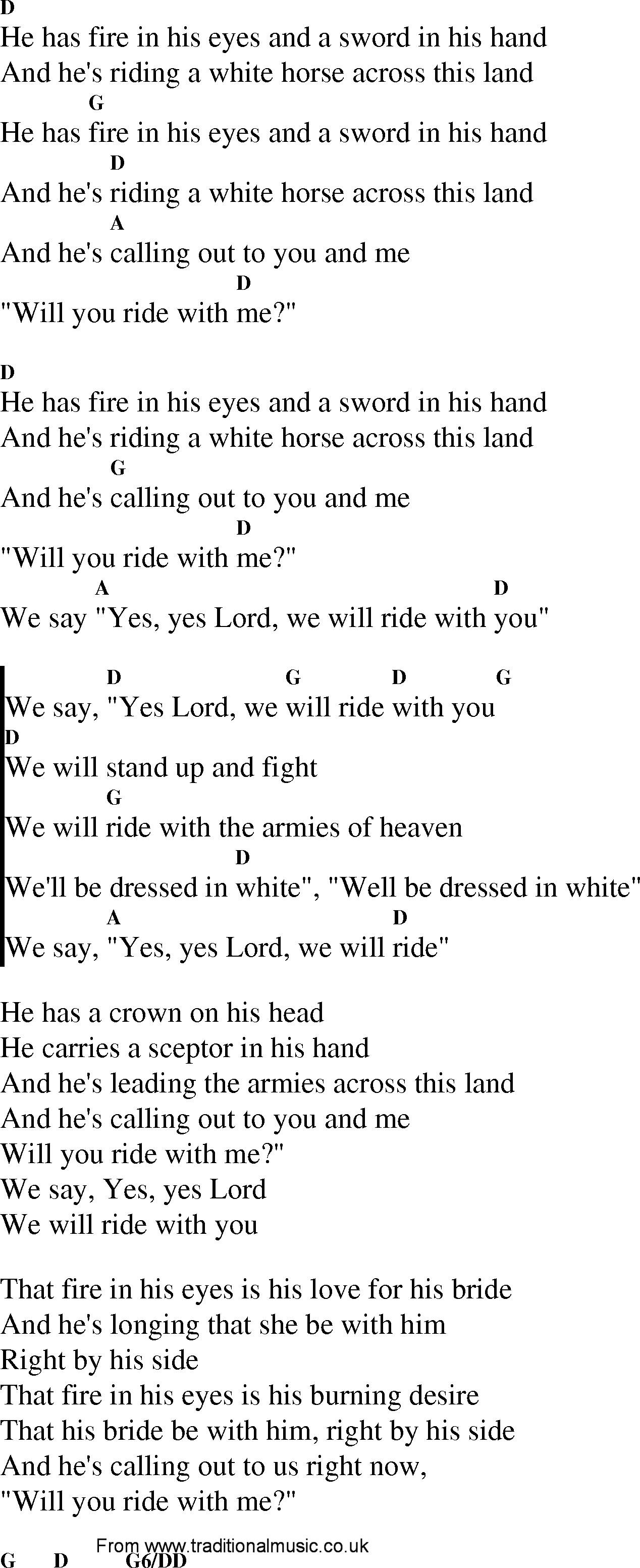 Gospel Song: we_will_ride, lyrics and chords.