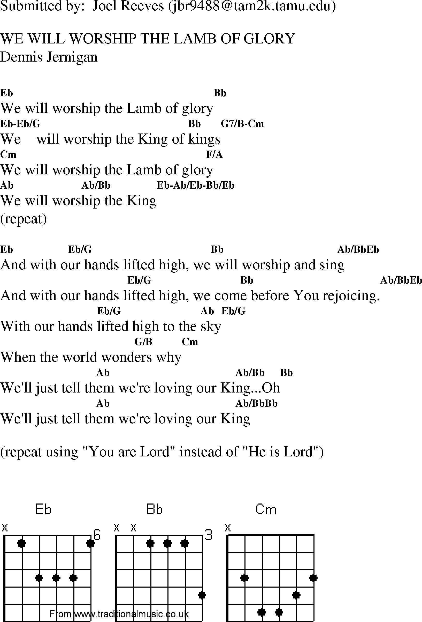 Gospel Song: we_will_worship_the_lamb_of_glory, lyrics and chords.
