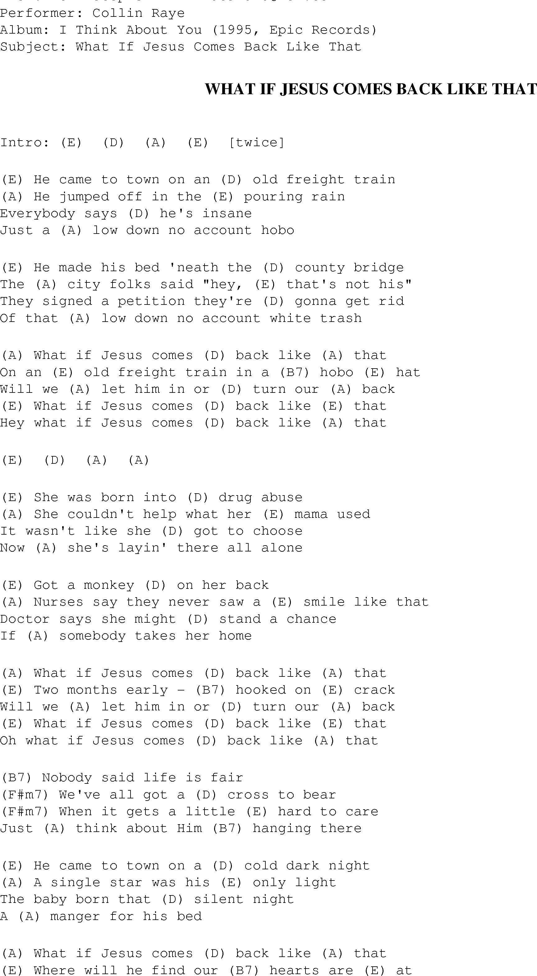 Gospel Song: what_if_jesus_comes_back_like_that, lyrics and chords.