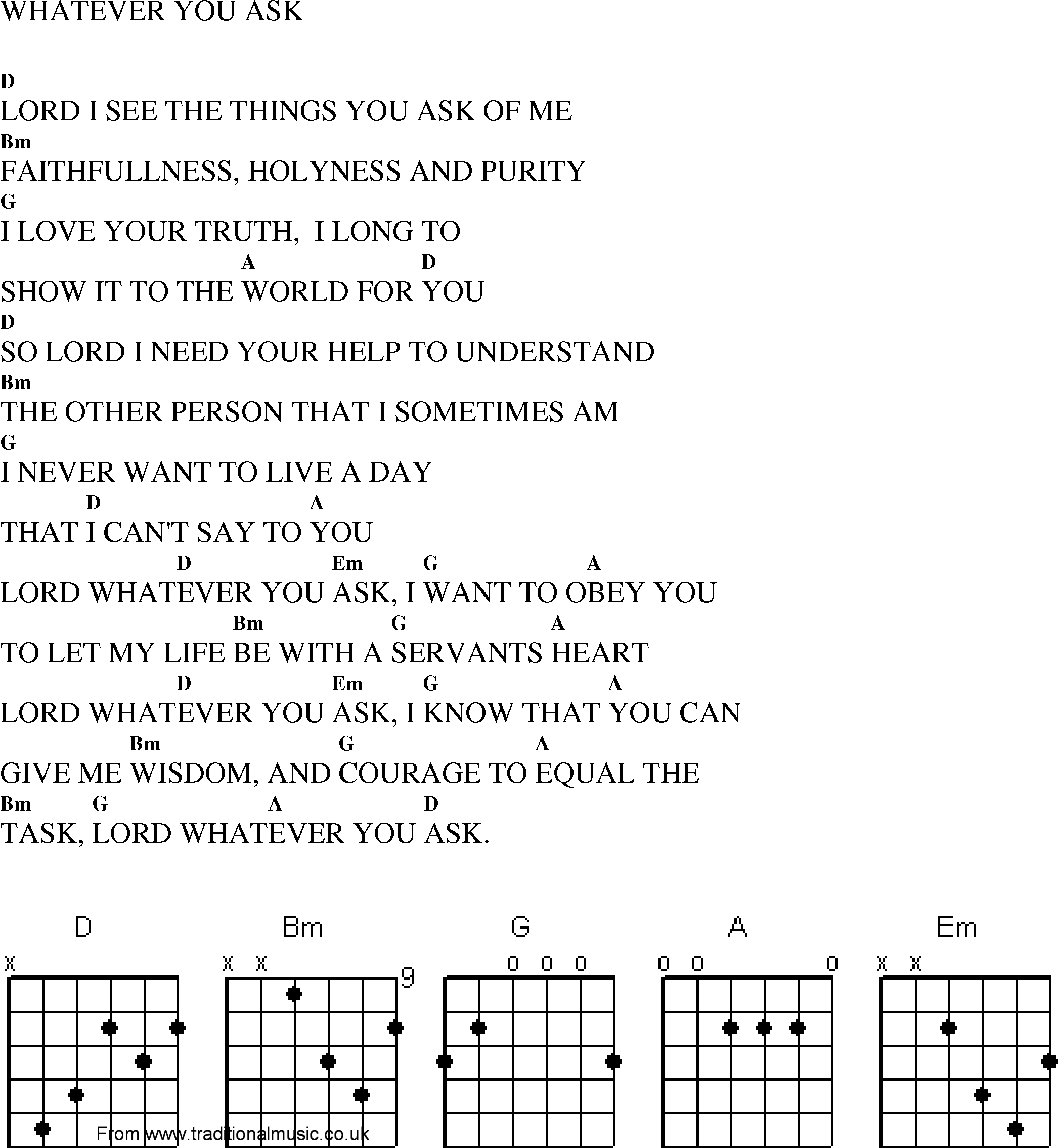 Gospel Song: whatever_you_ask, lyrics and chords.