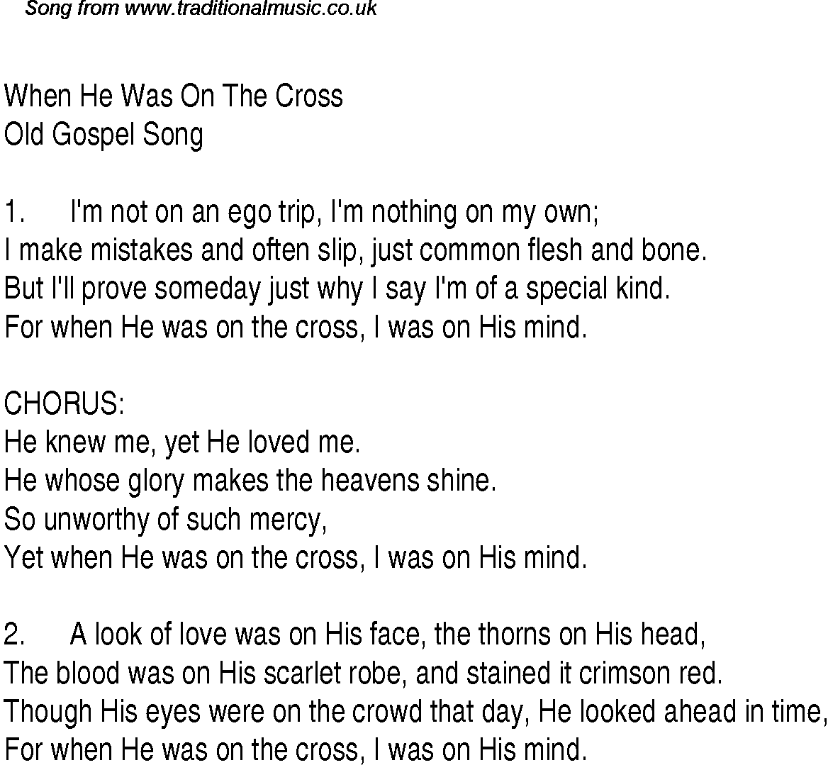 Gospel Song: when-he-was-on-the-cross, lyrics and chords.