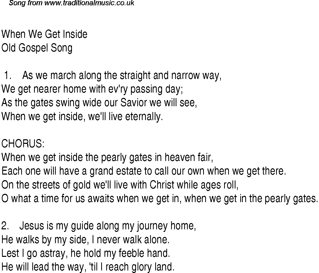 Gospel Song: when-we-get-inside, lyrics and chords.