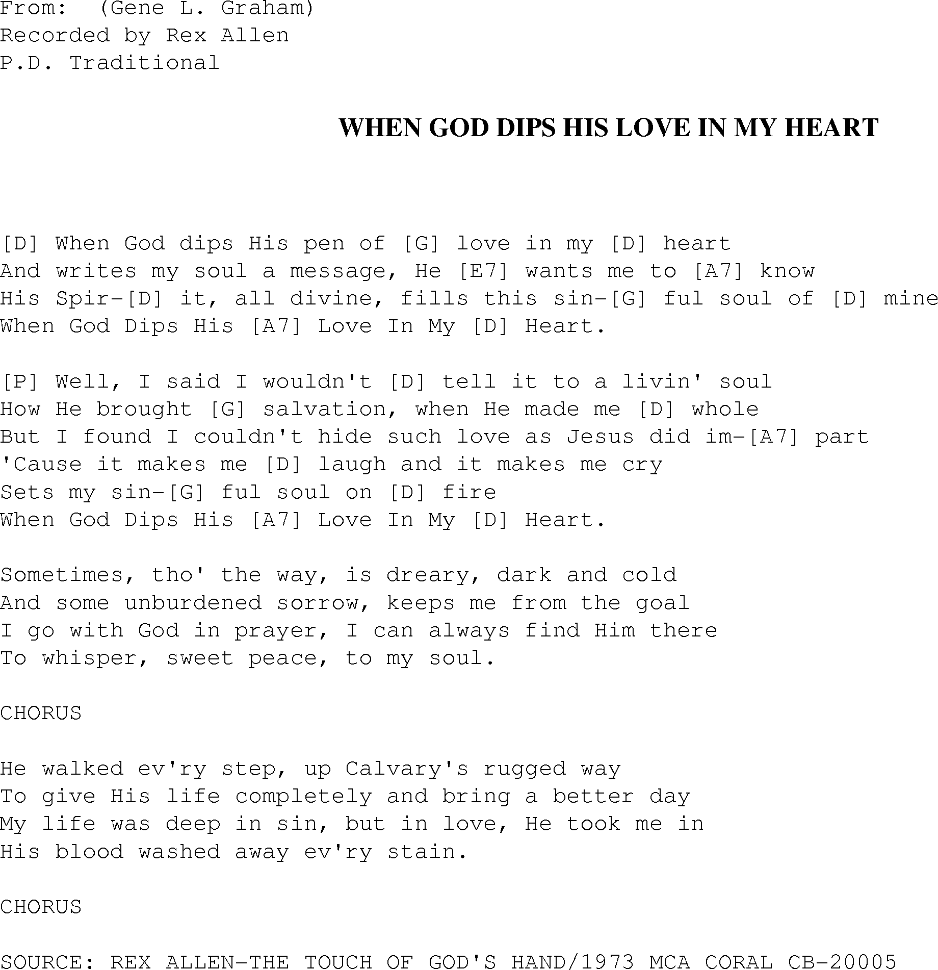 When God Dips The Pen Of His Love In My Heart Christian Gospel Song Lyrics And Chords 30 stirring country gospel hymns. traditional music library