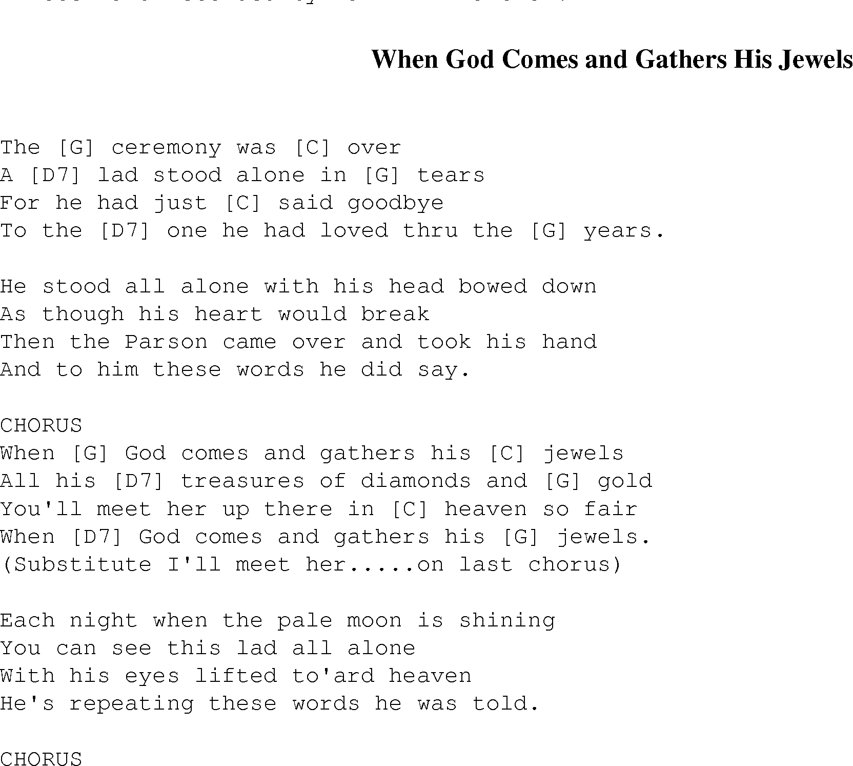 Gospel Song: when_god_gathers_jewels, lyrics and chords.