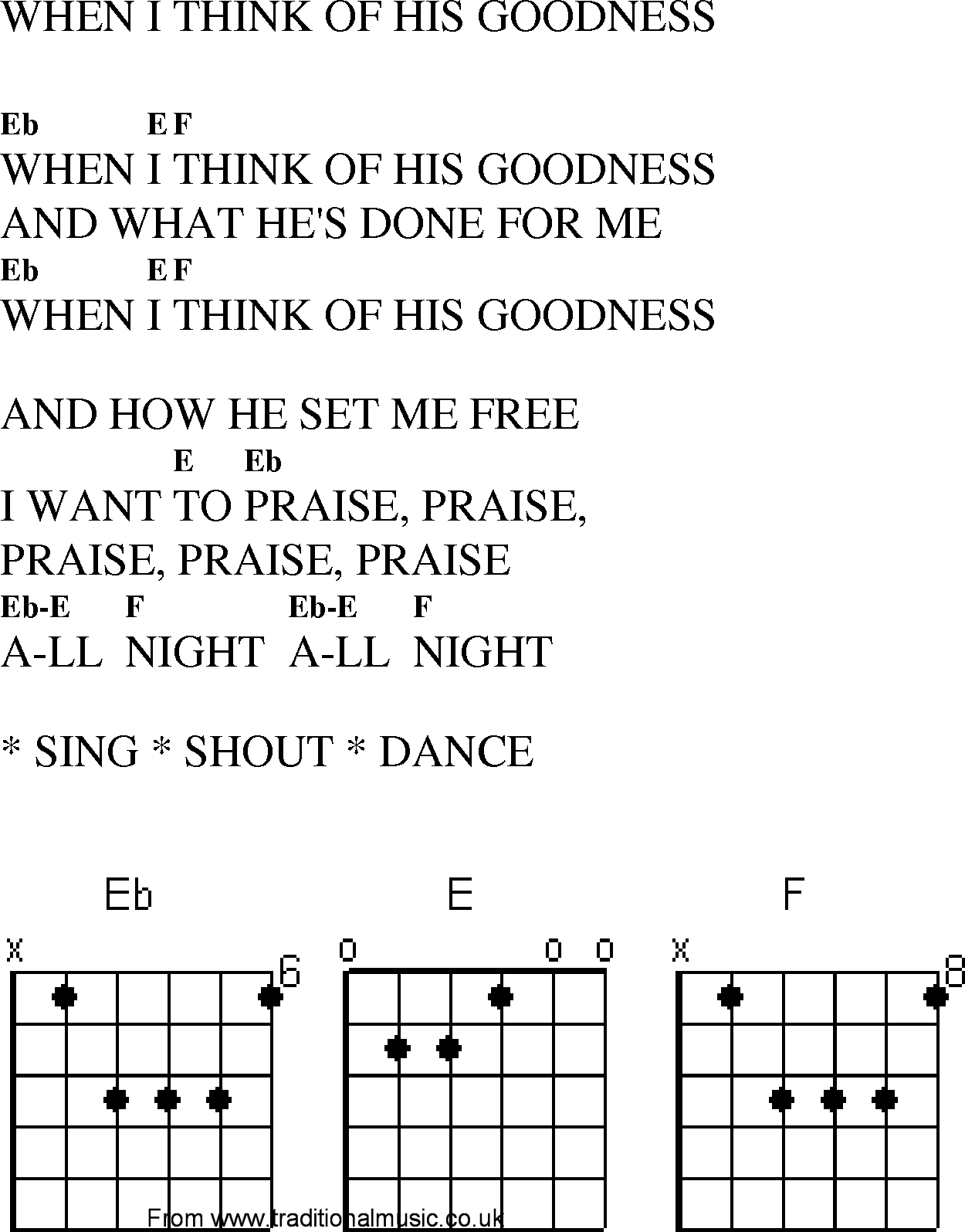 Gospel Song: when_i_think_of_his_goodness, lyrics and chords.