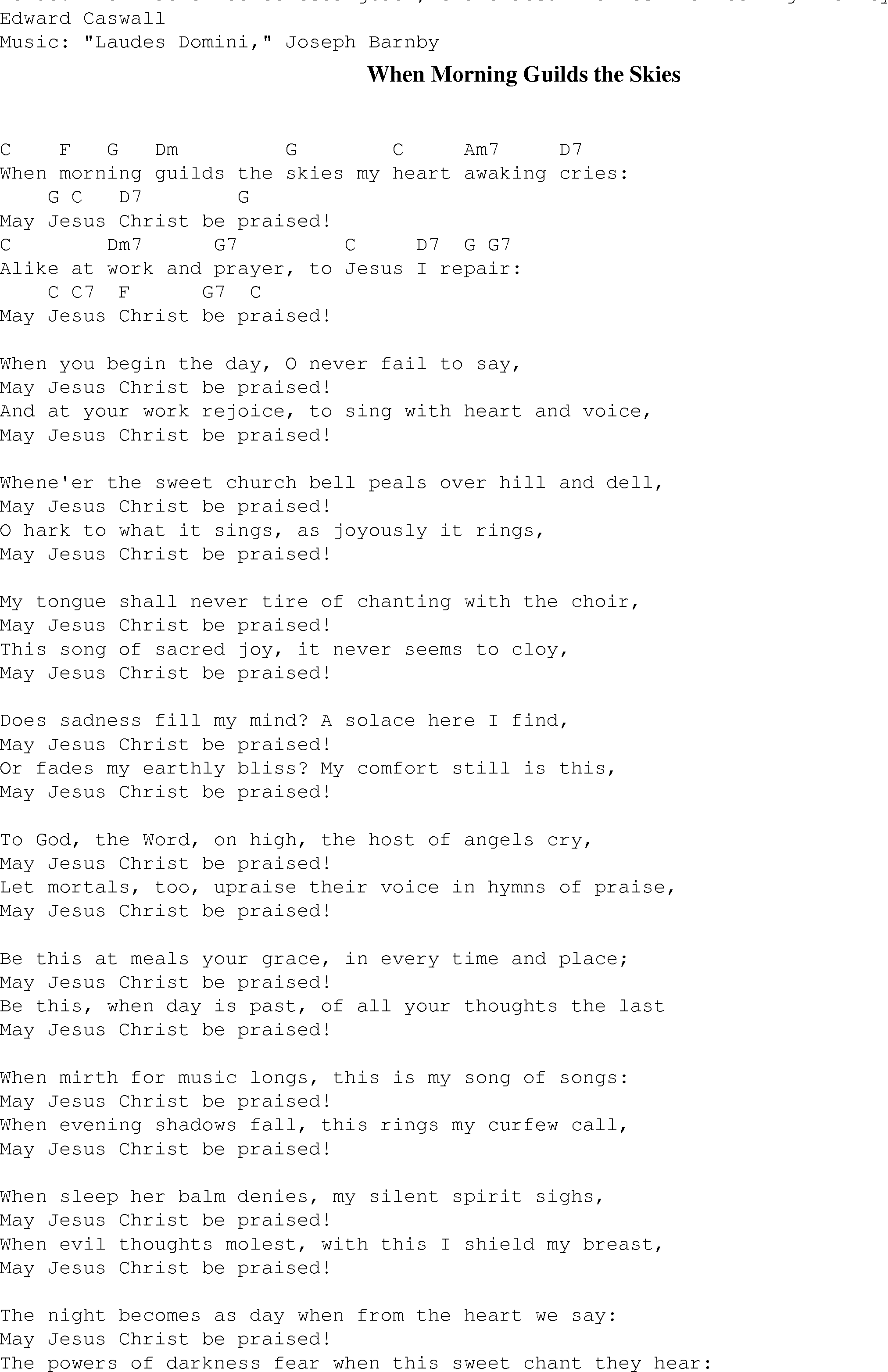 Gospel Song: when_morning_guilds_the_skies, lyrics and chords.