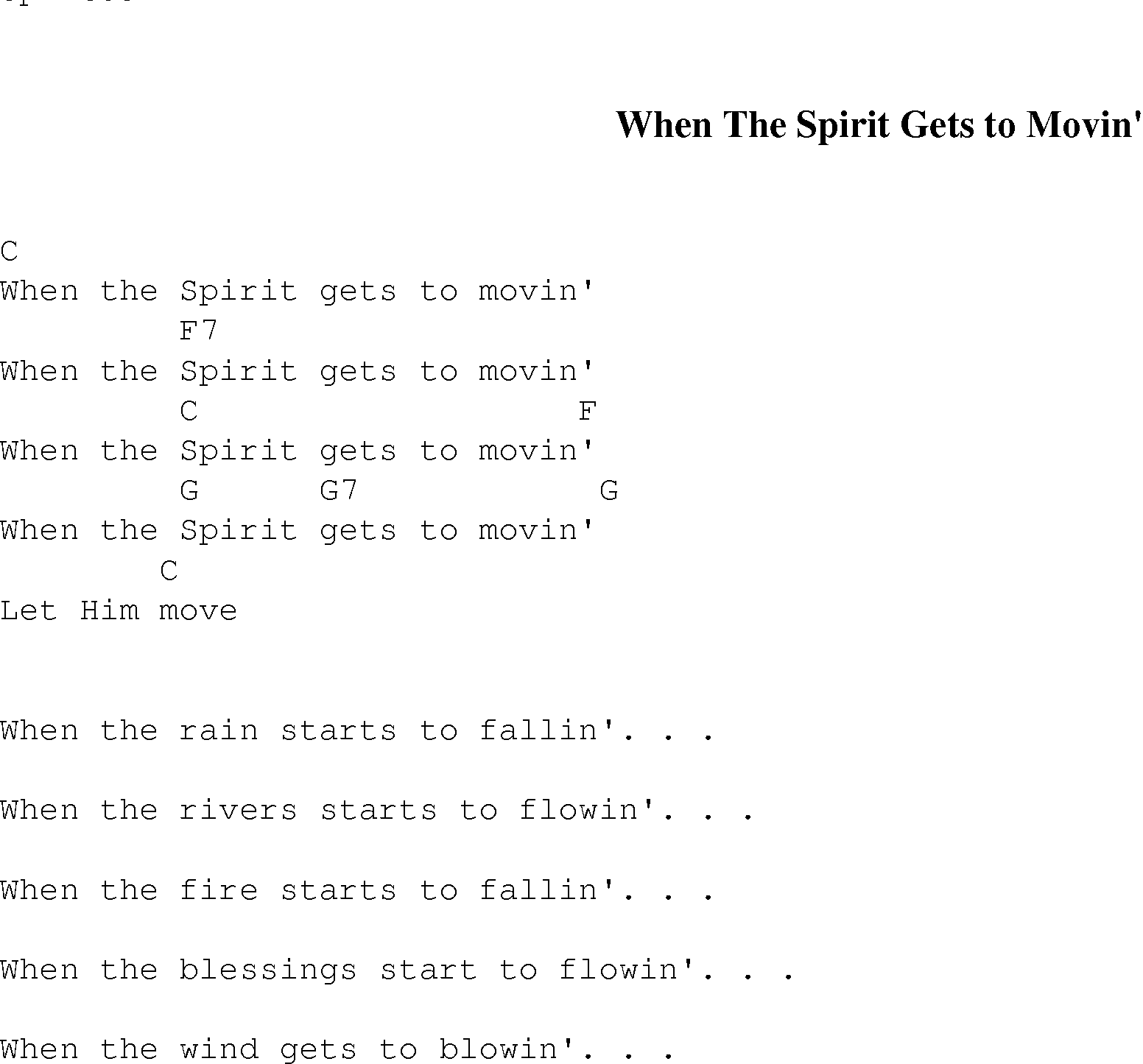 Gospel Song: when_the_spirit_gets_to_movin, lyrics and chords.