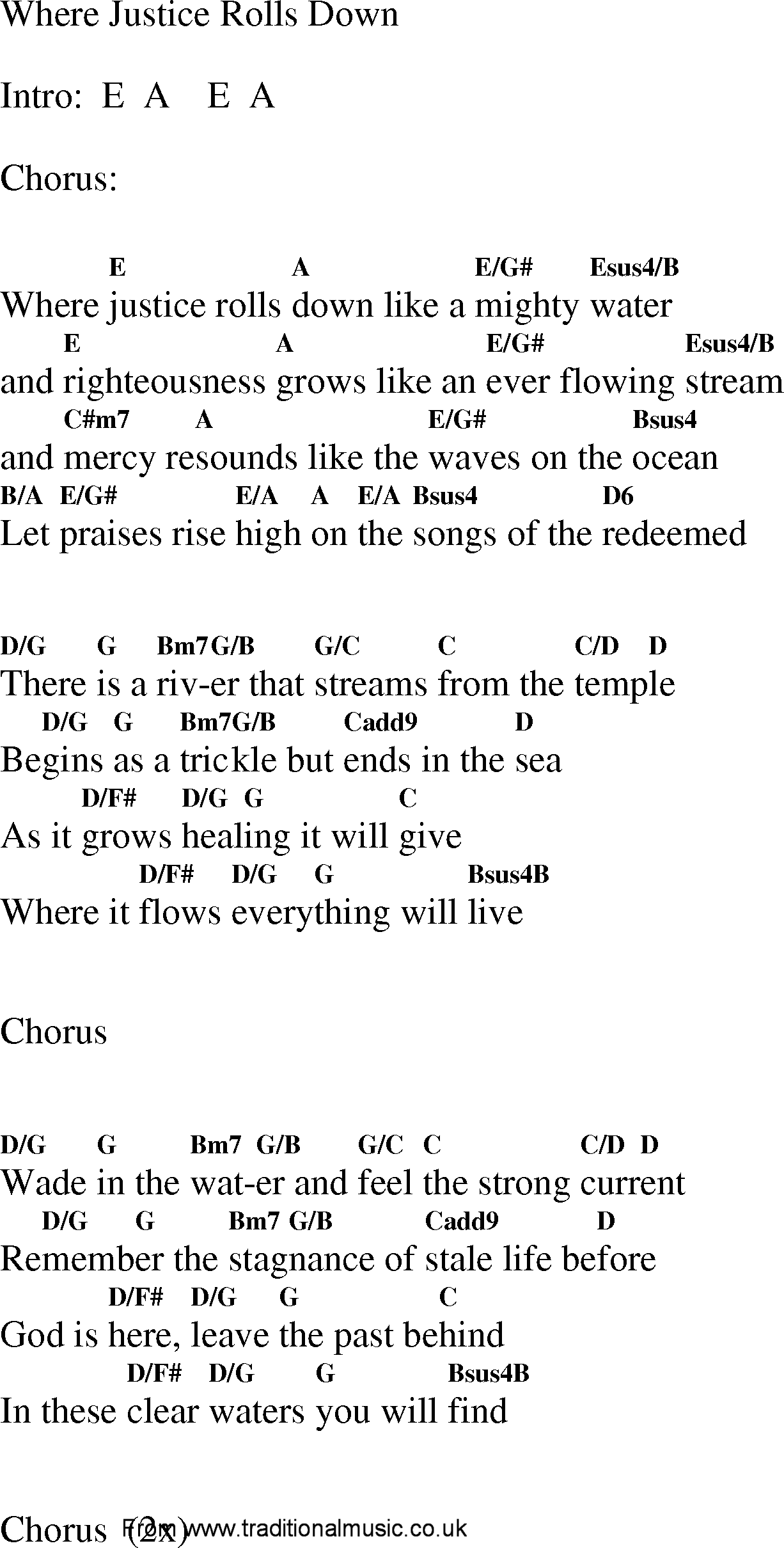 Gospel Song: where_justice_rolls_down, lyrics and chords.