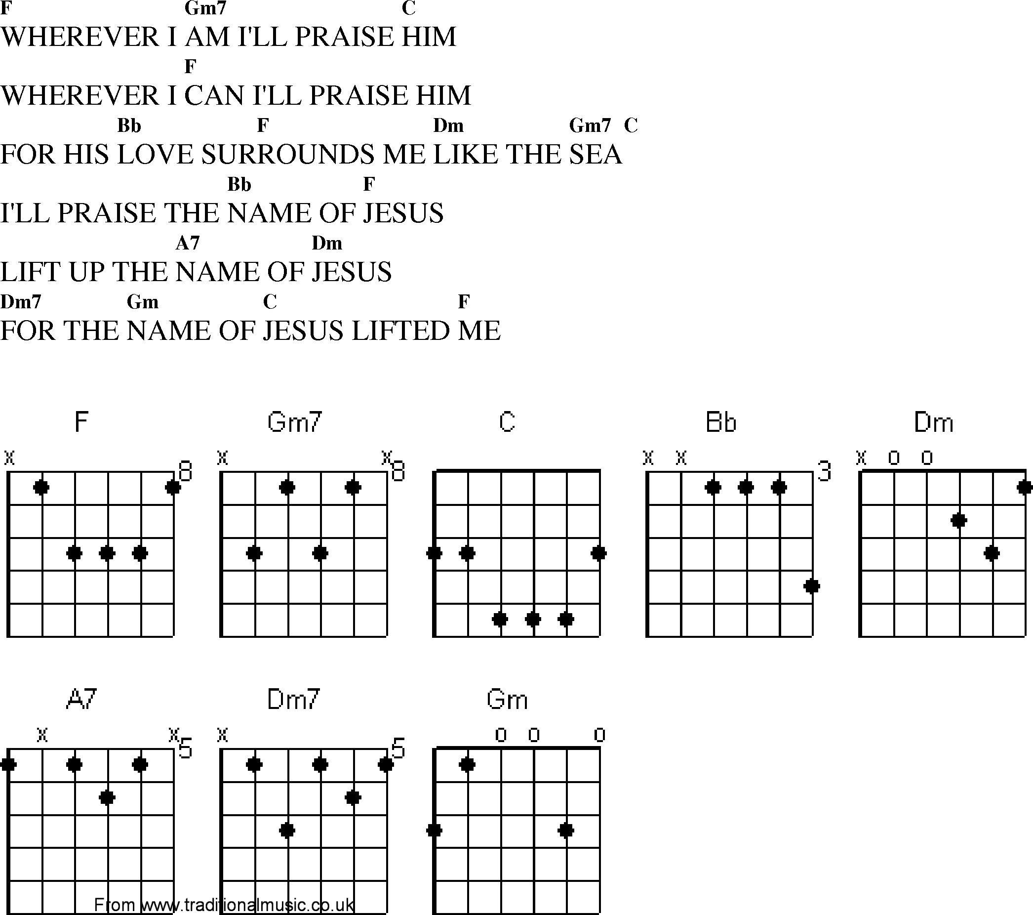 Gospel Song: wherever_i_m_ill_prise_him, lyrics and chords.