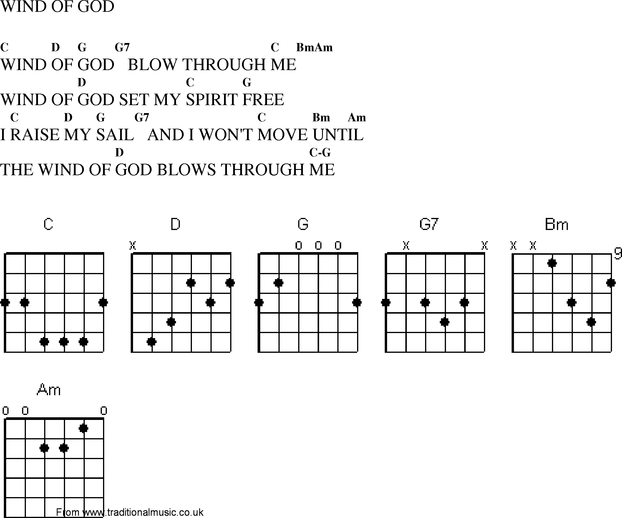 Gospel Song: wind_of_god, lyrics and chords.