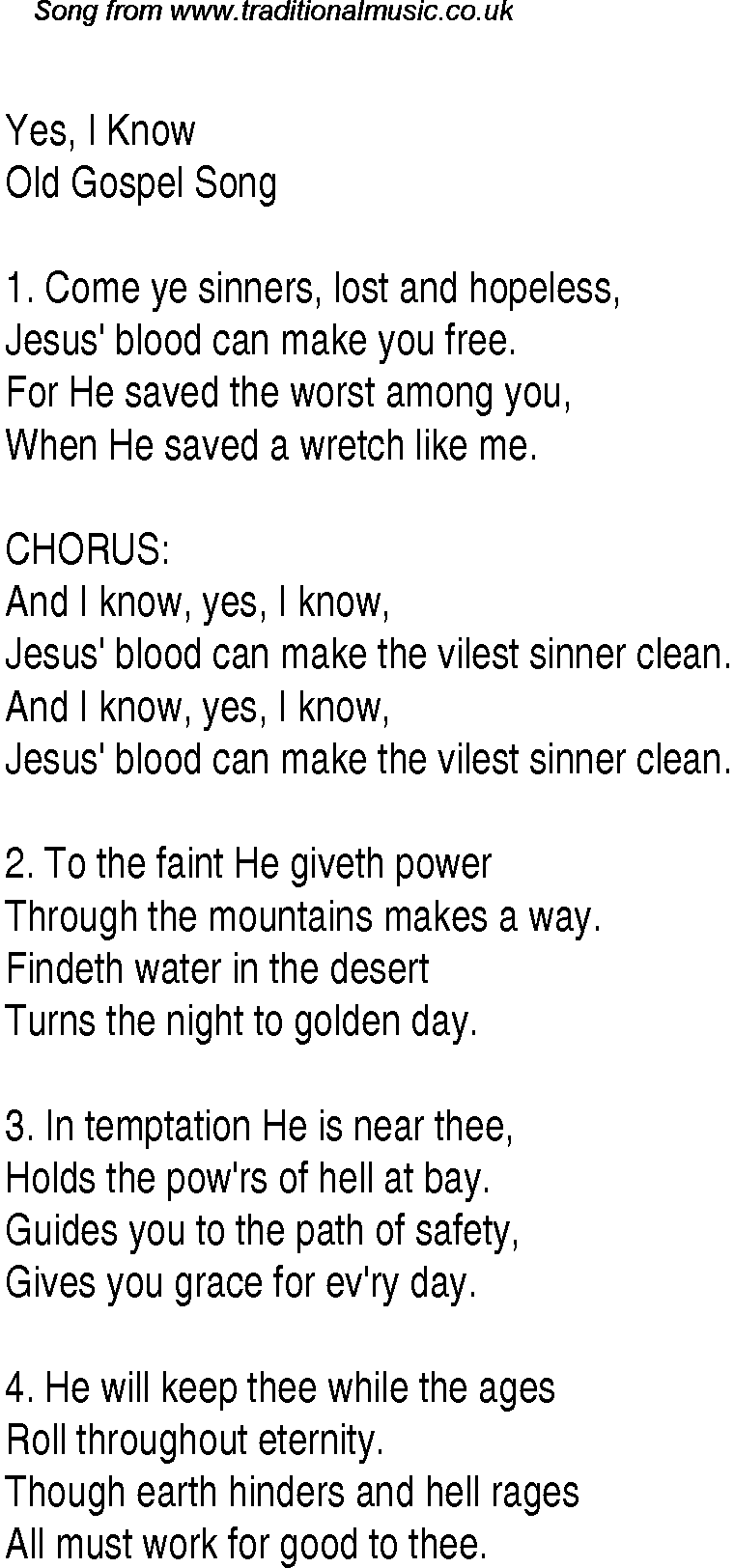 Gospel Song: yes,-i-know, lyrics and chords.