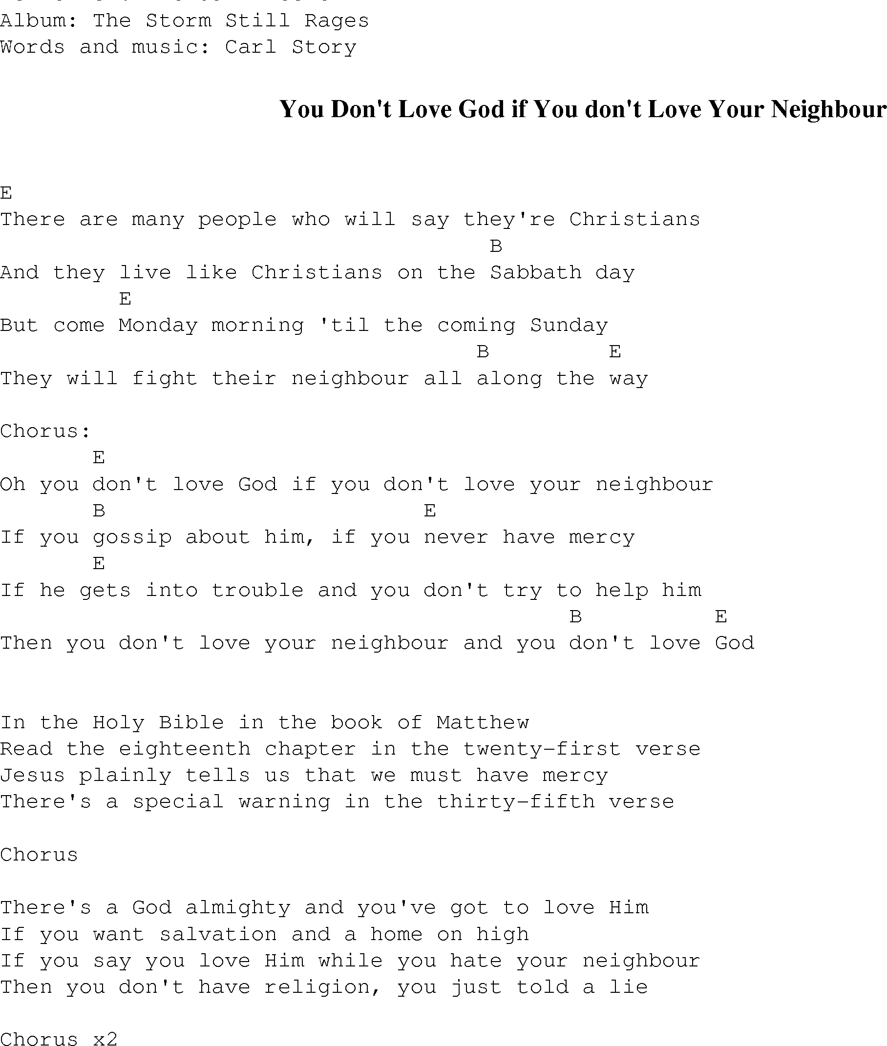 Gospel Song: you_dont_love_god_if_you_dont_love_your_neighbour, lyrics and chords.