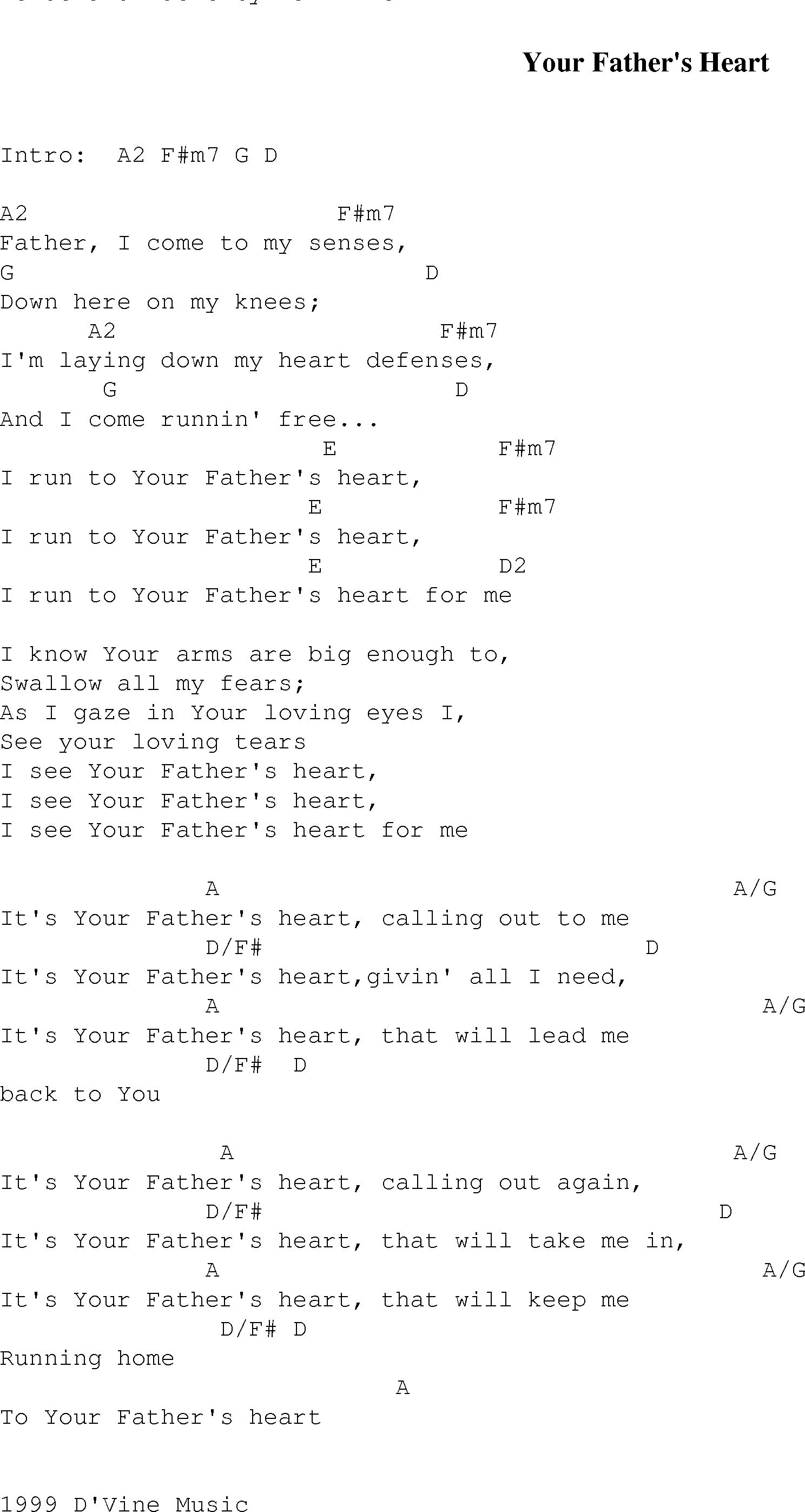 Gospel Song: your_fathers_heart, lyrics and chords.