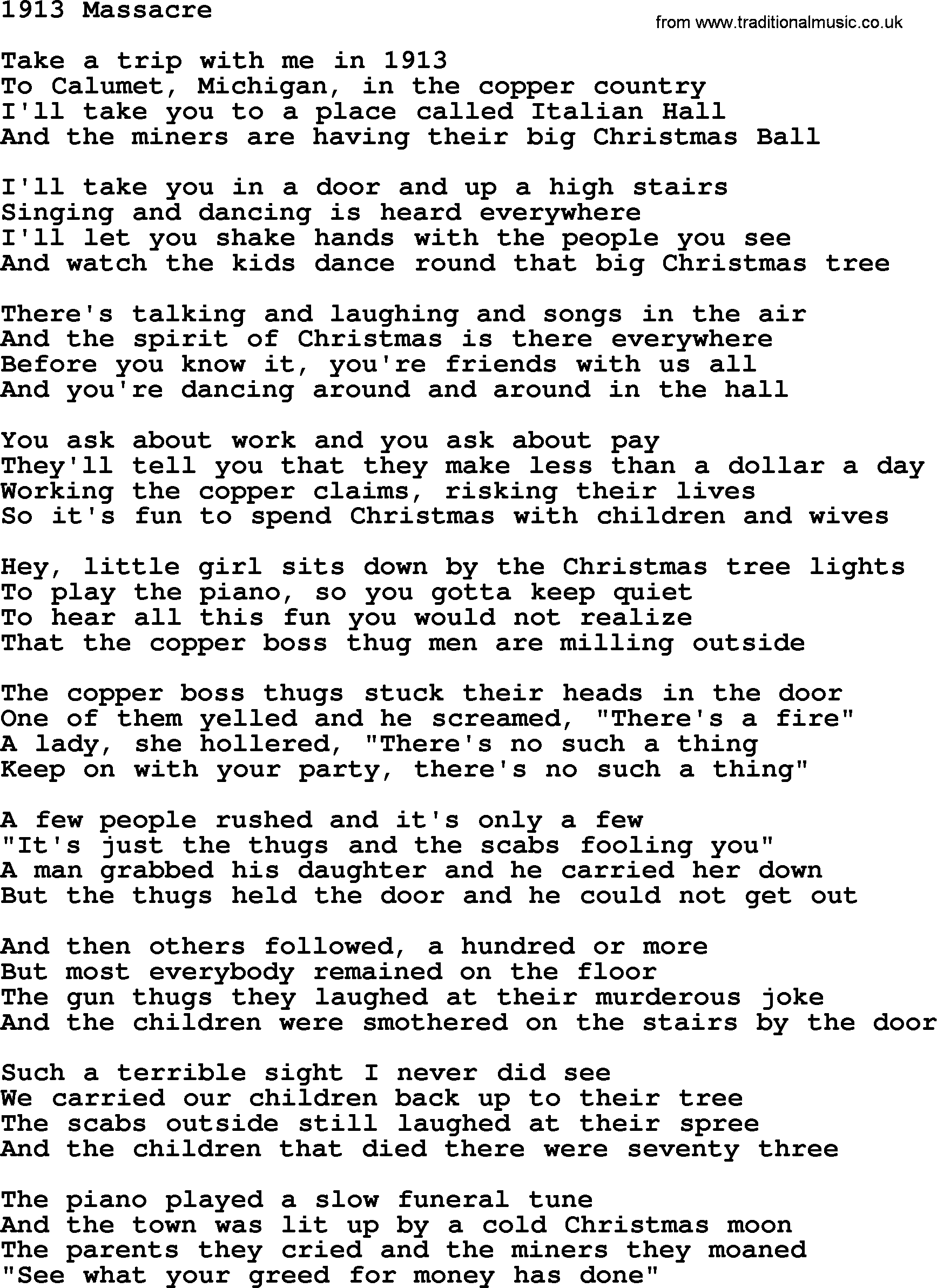 Woody Guthrie song 1913 Massacre lyrics