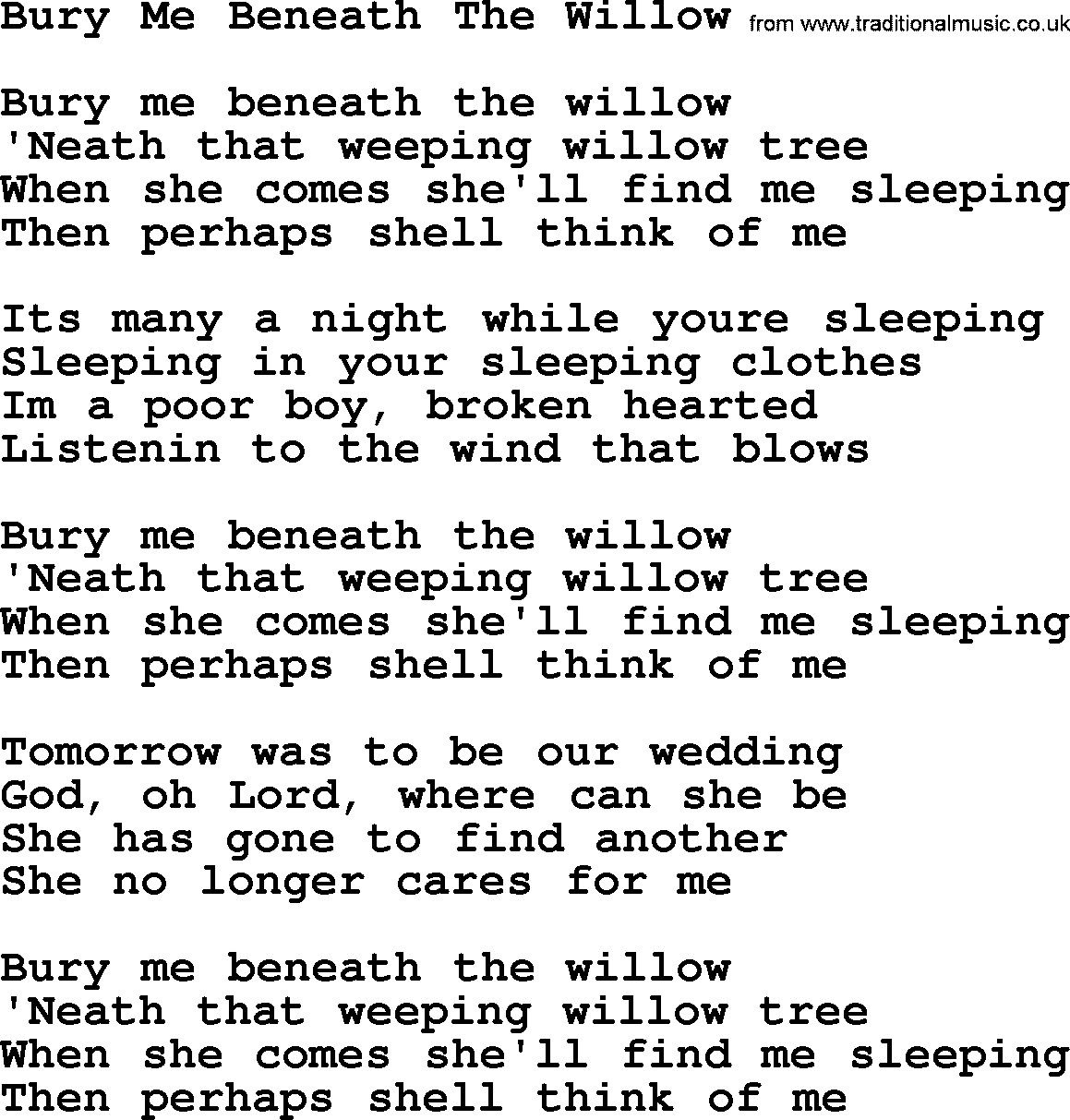 Woody Guthrie song Bury Me Beneath The Willow lyrics