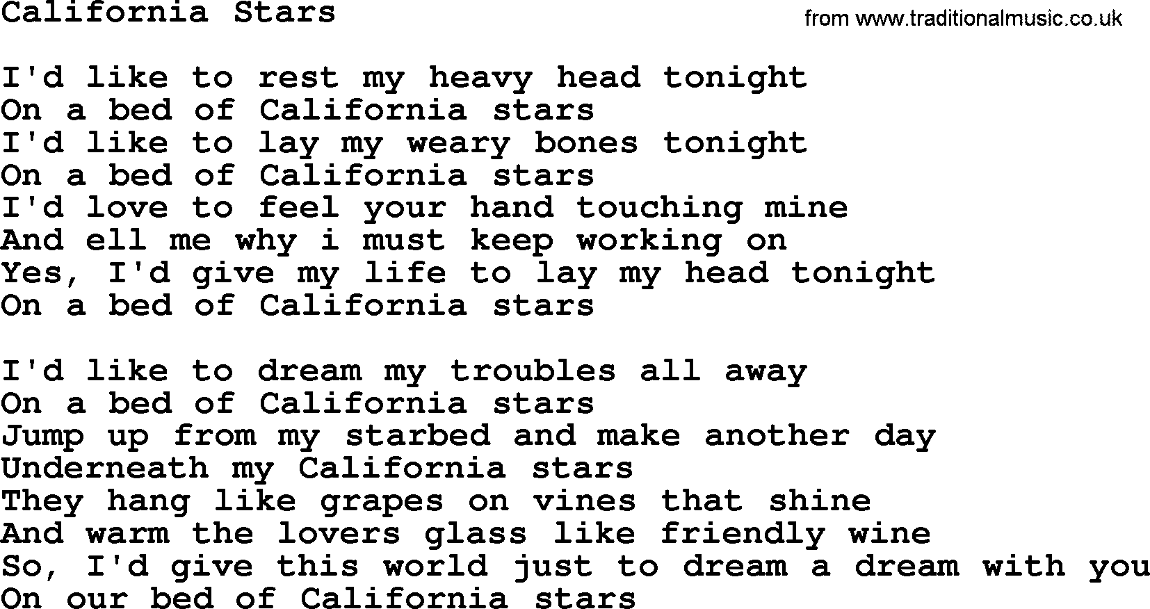 Woody Guthrie song California Stars lyrics