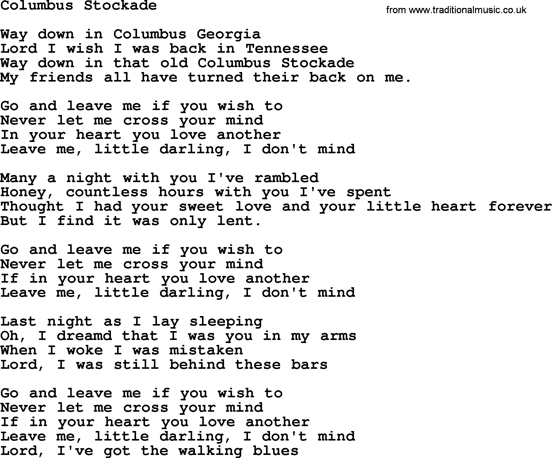 Woody Guthrie song Columbus Stockade lyrics