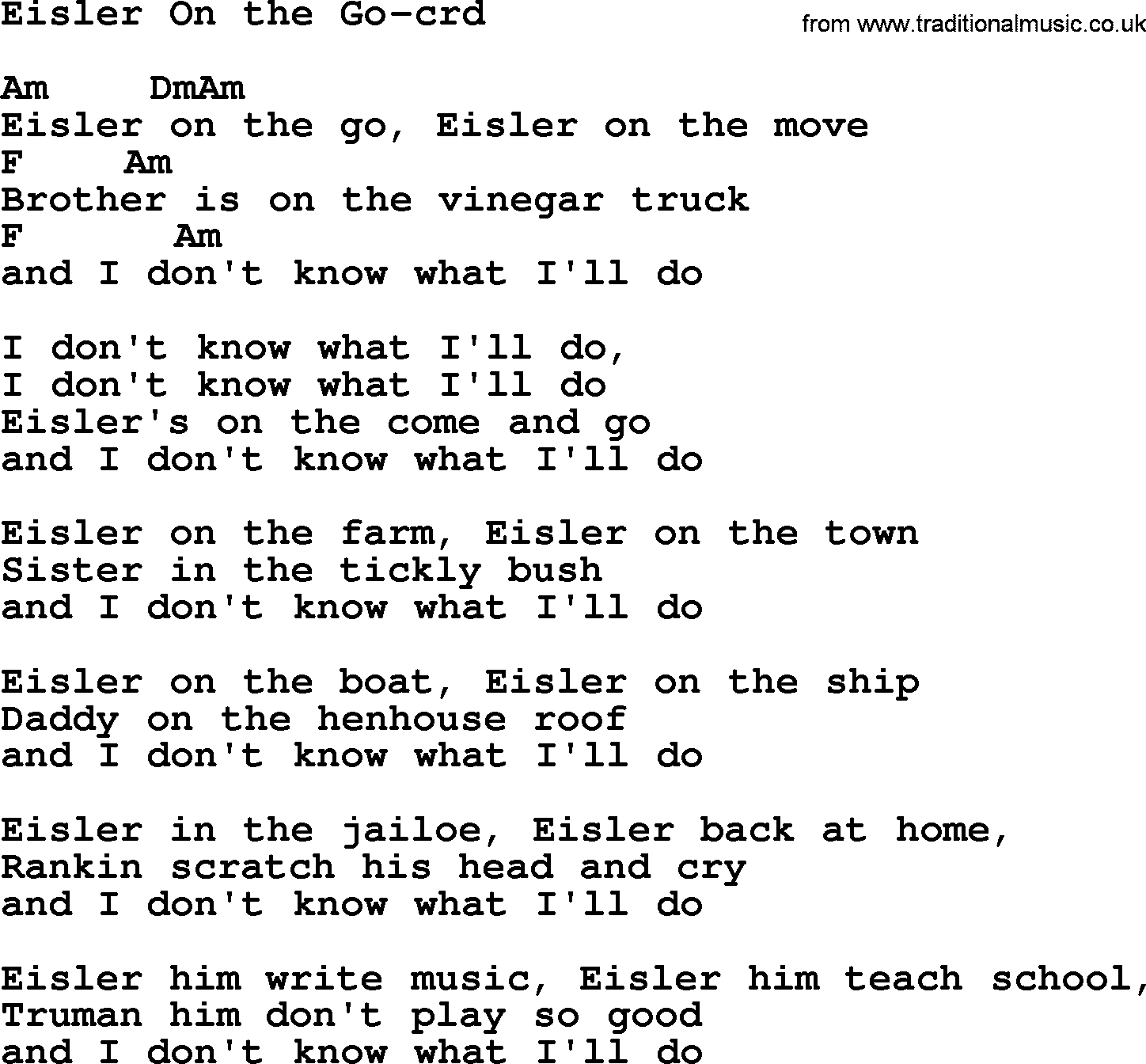 Woody Guthrie song Eisler On The Go lyrics and chords