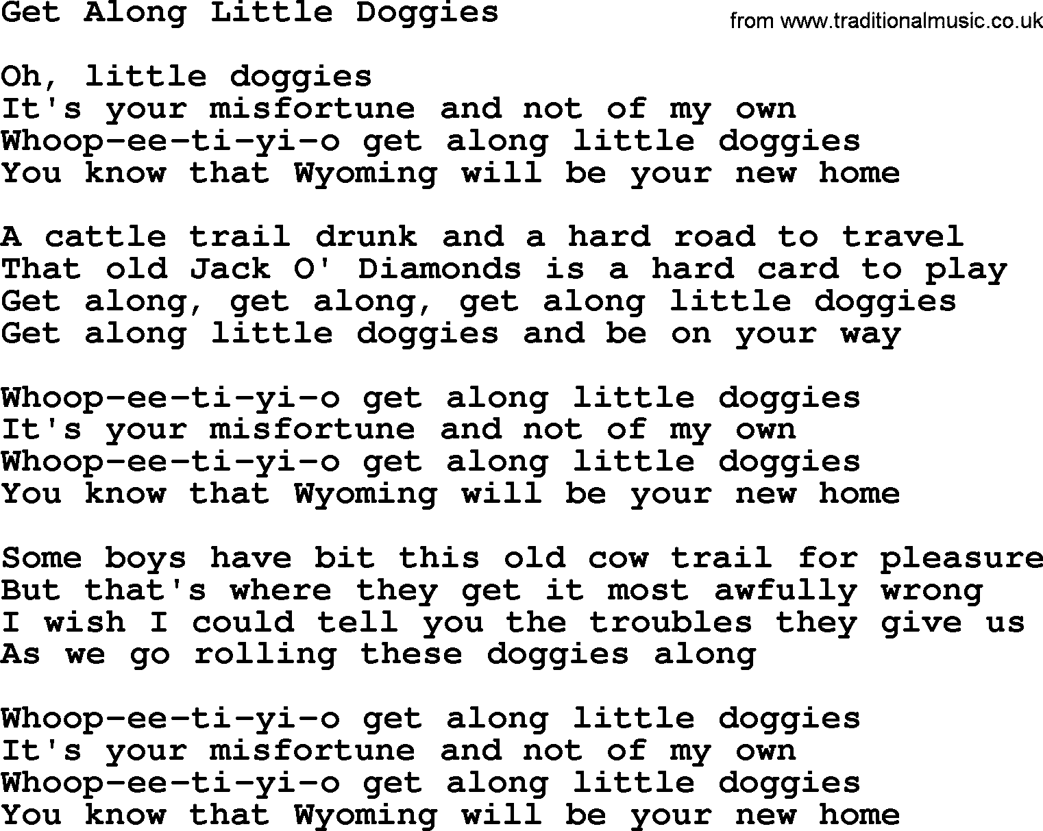 Woody Guthrie song Get Along Little Doggies lyrics