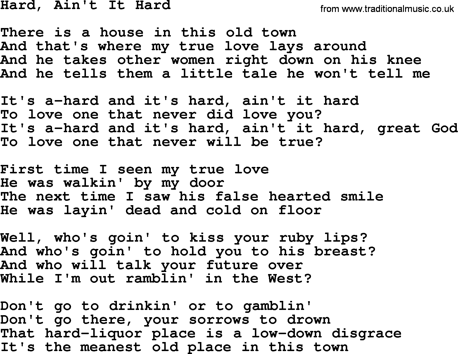 Woody Guthrie song Hard Aint It Hard lyrics