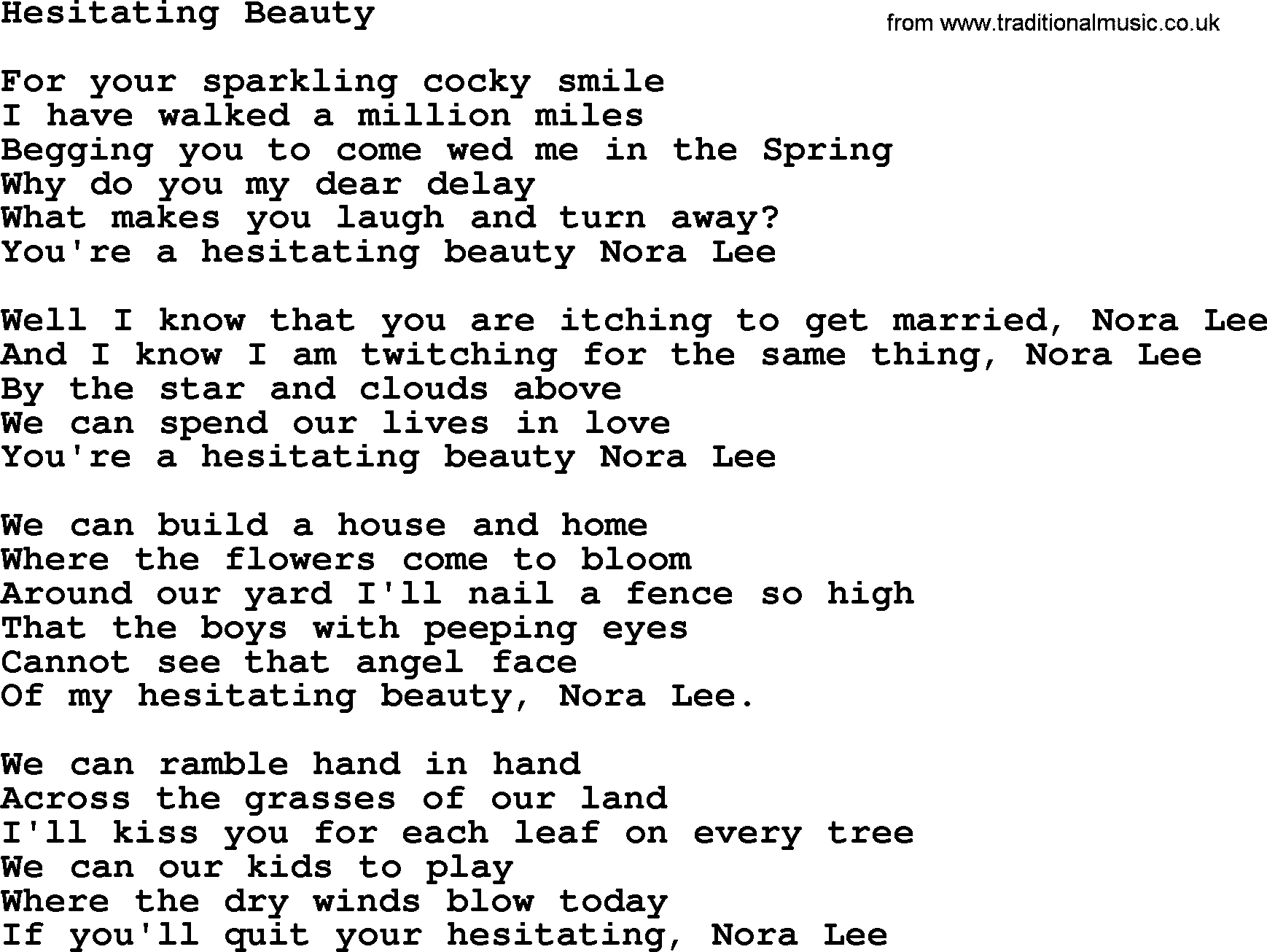Woody Guthrie song Hesitating Beauty lyrics