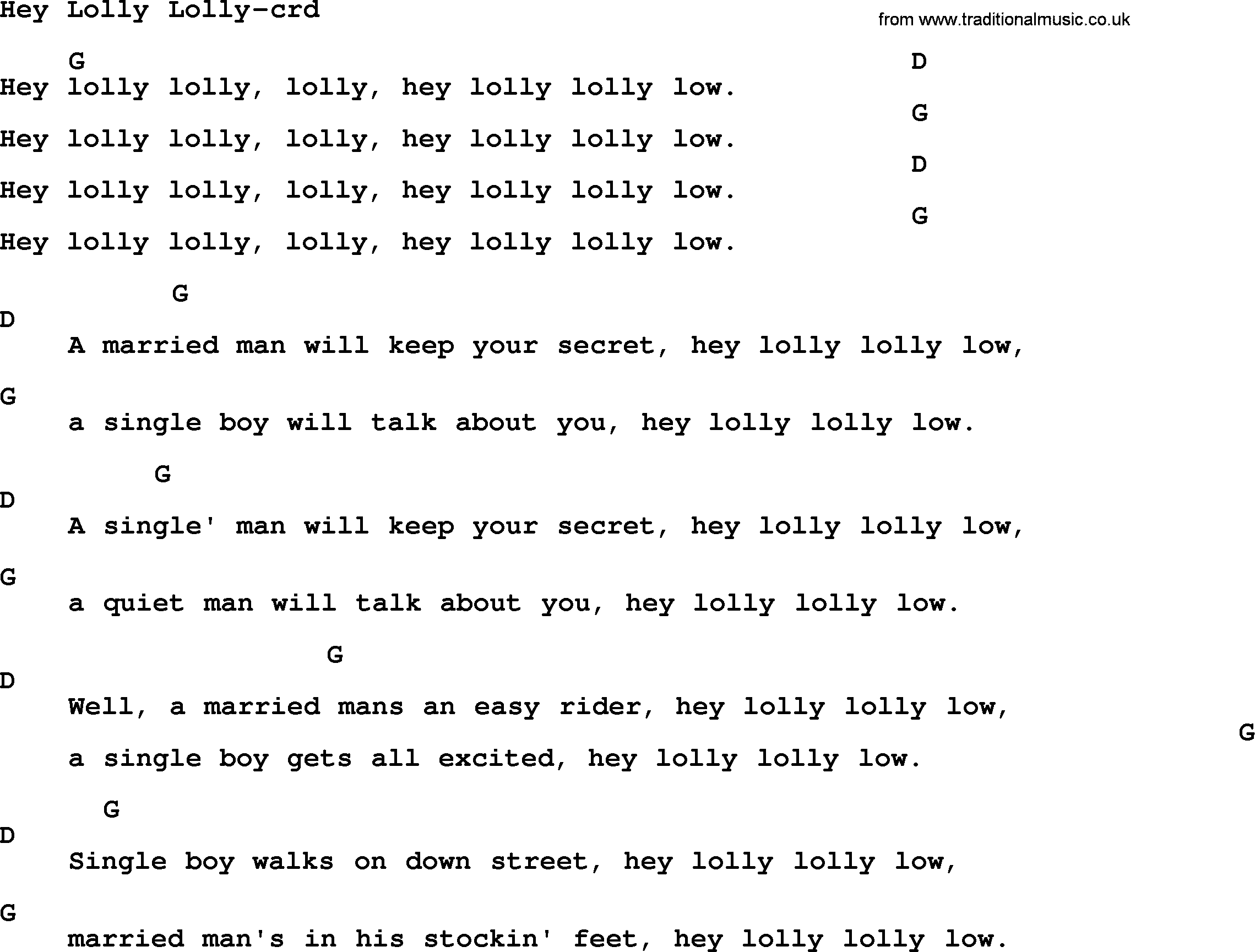 Woody Guthrie song Hey Lolly Lolly lyrics and chords