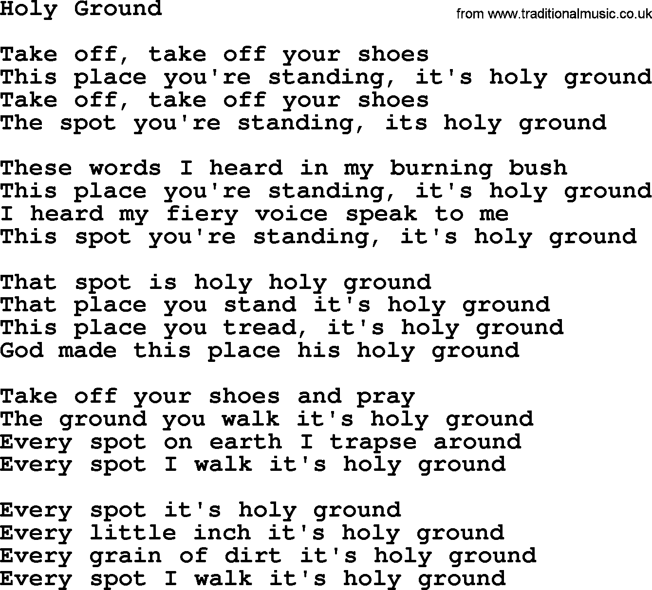 Woody Guthrie song Holy Ground lyrics