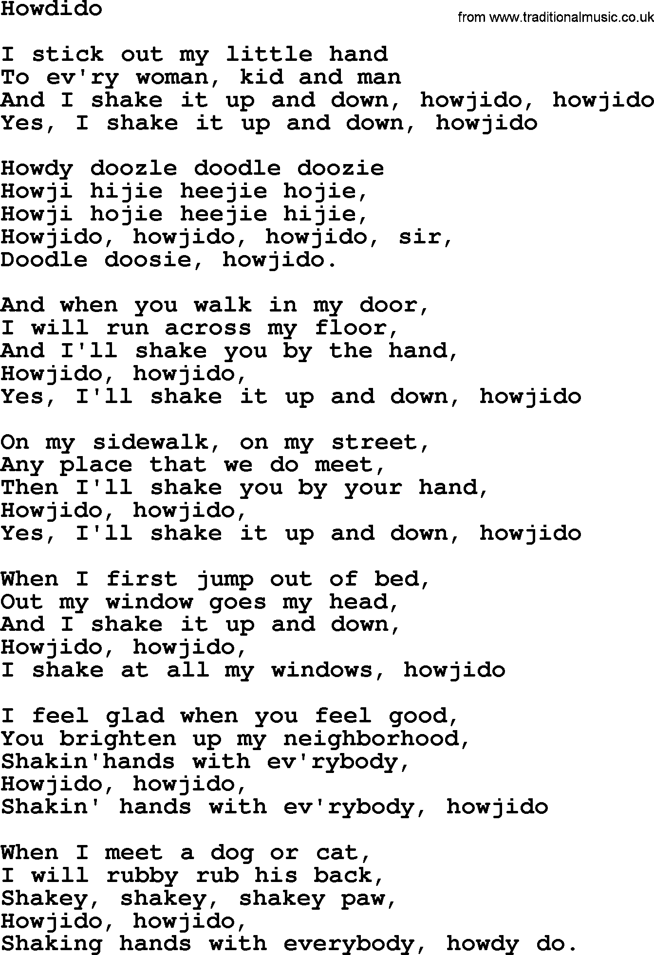 Woody Guthrie song Howdido lyrics