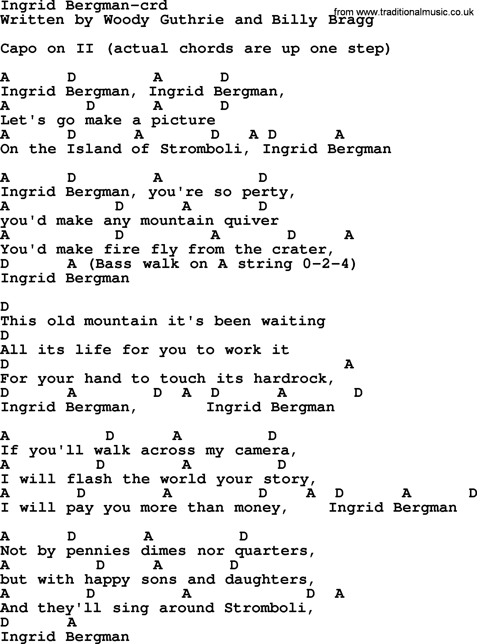 Woody Guthrie song Ingrid Bergman lyrics and chords