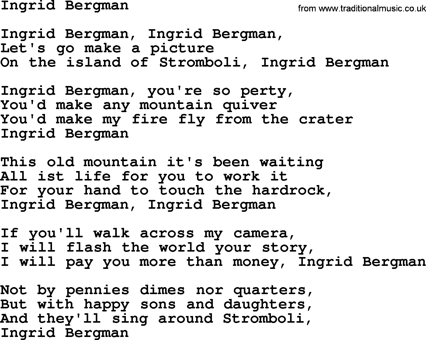 Woody Guthrie song Ingrid Bergman lyrics