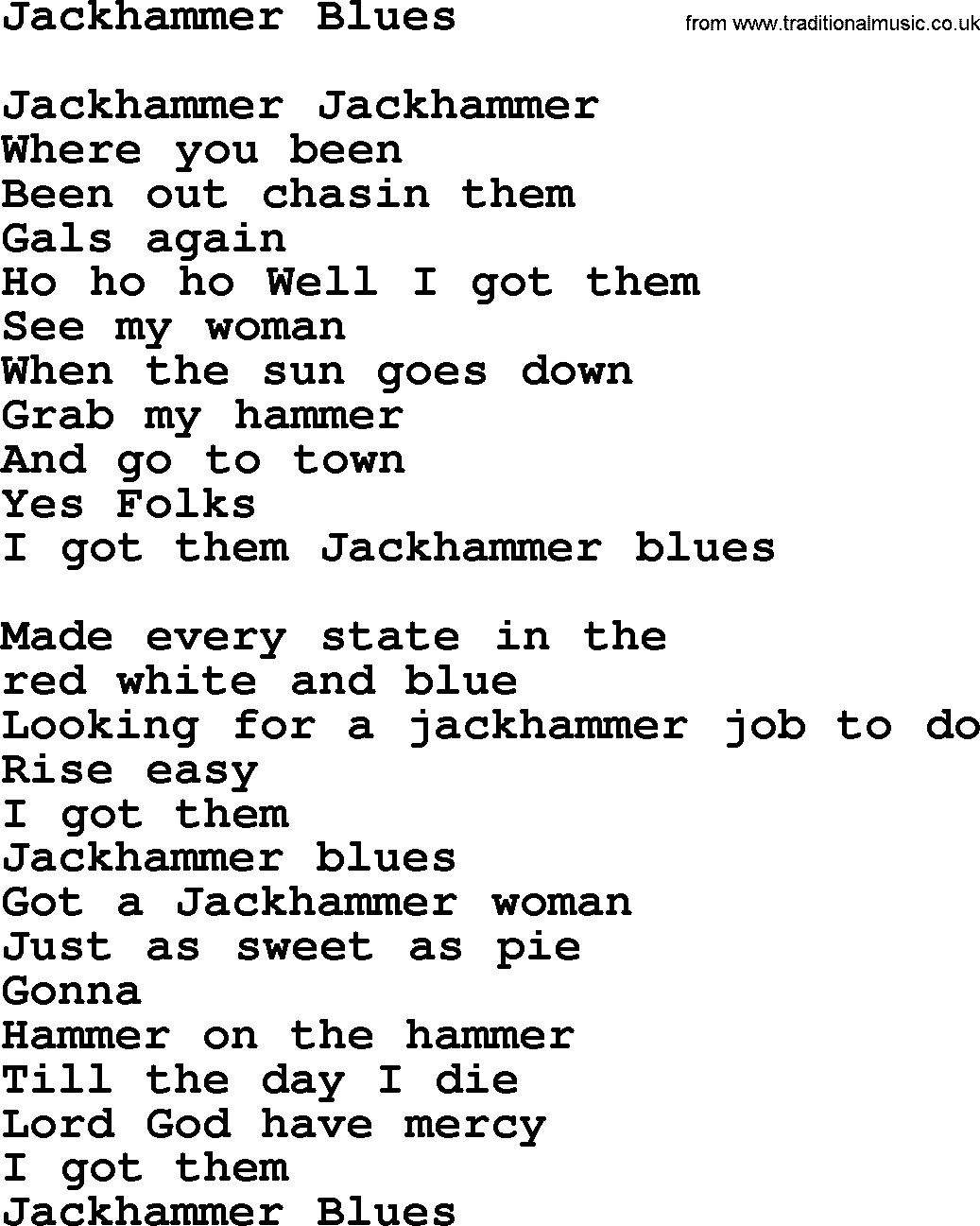 Woody Guthrie song Jackhammer Blues lyrics