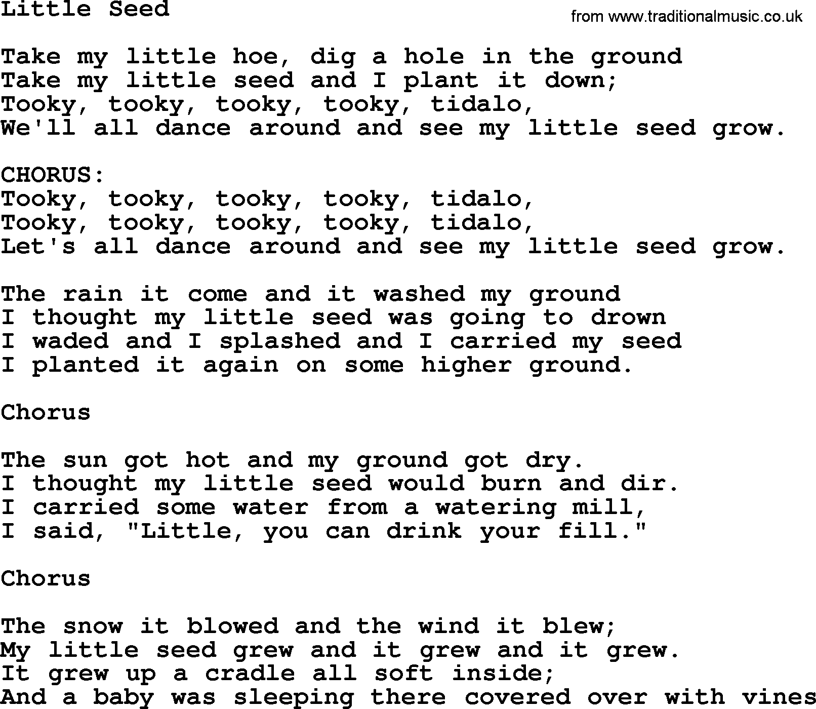 Woody Guthrie song Little Seed lyrics