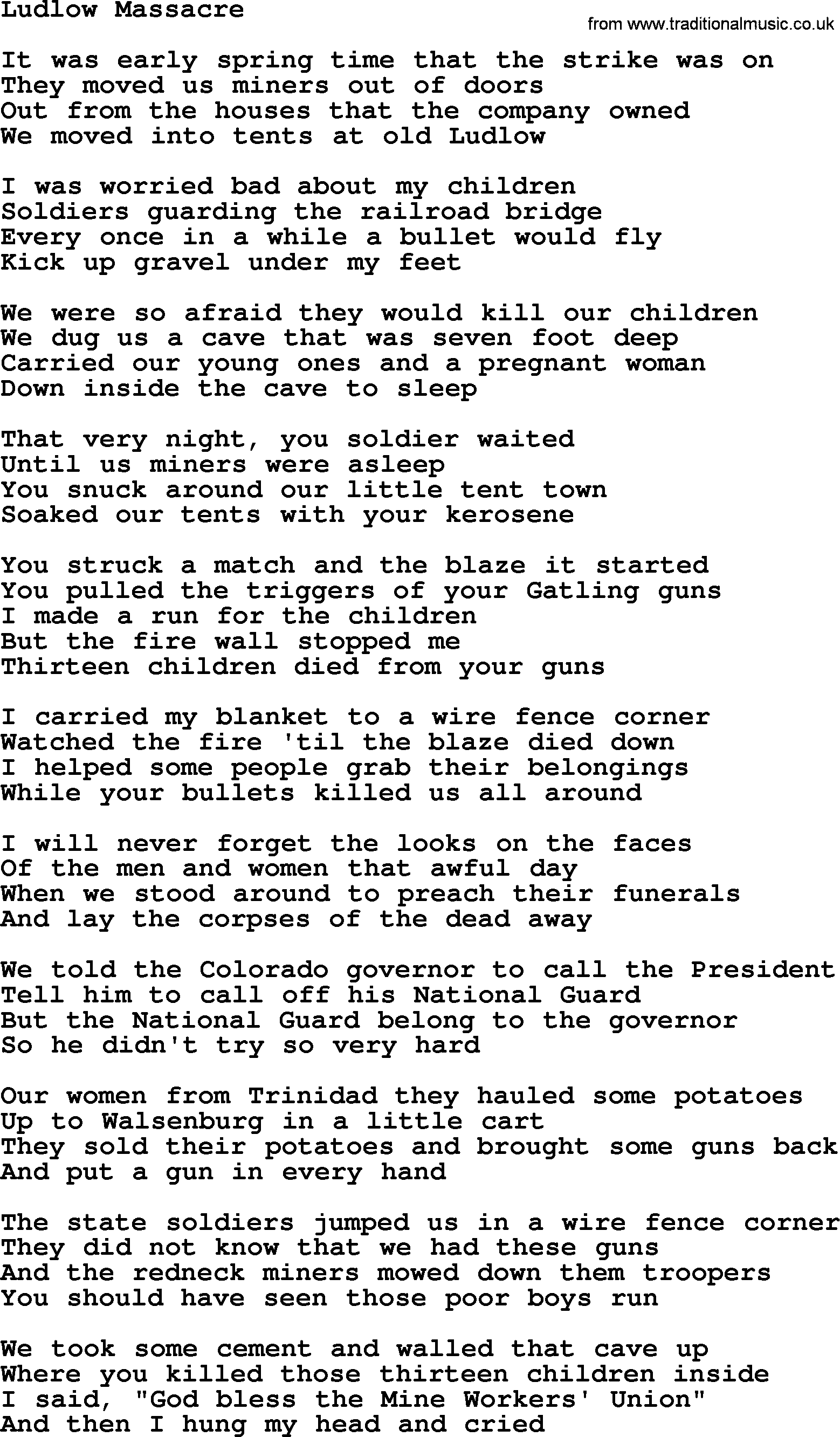 Woody Guthrie song Ludlow Massacre lyrics