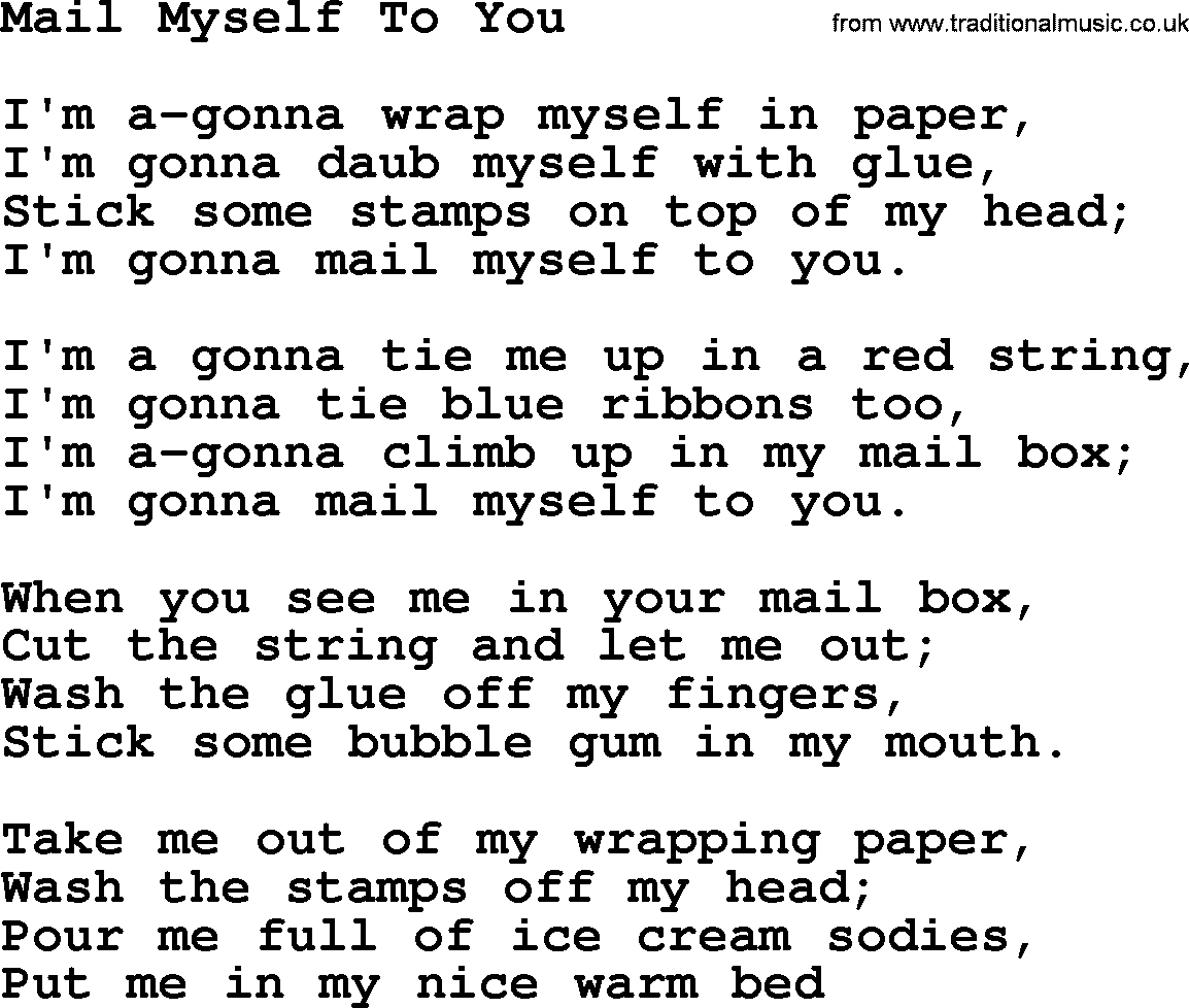 Woody Guthrie song Mail Myself To You lyrics