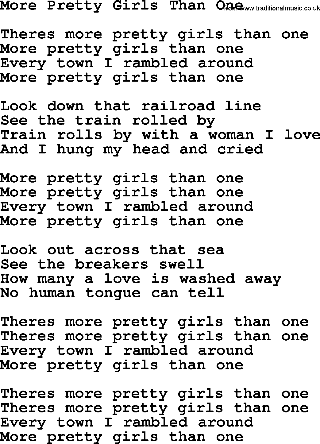 Woody Guthrie song More Pretty Girls Than One lyrics